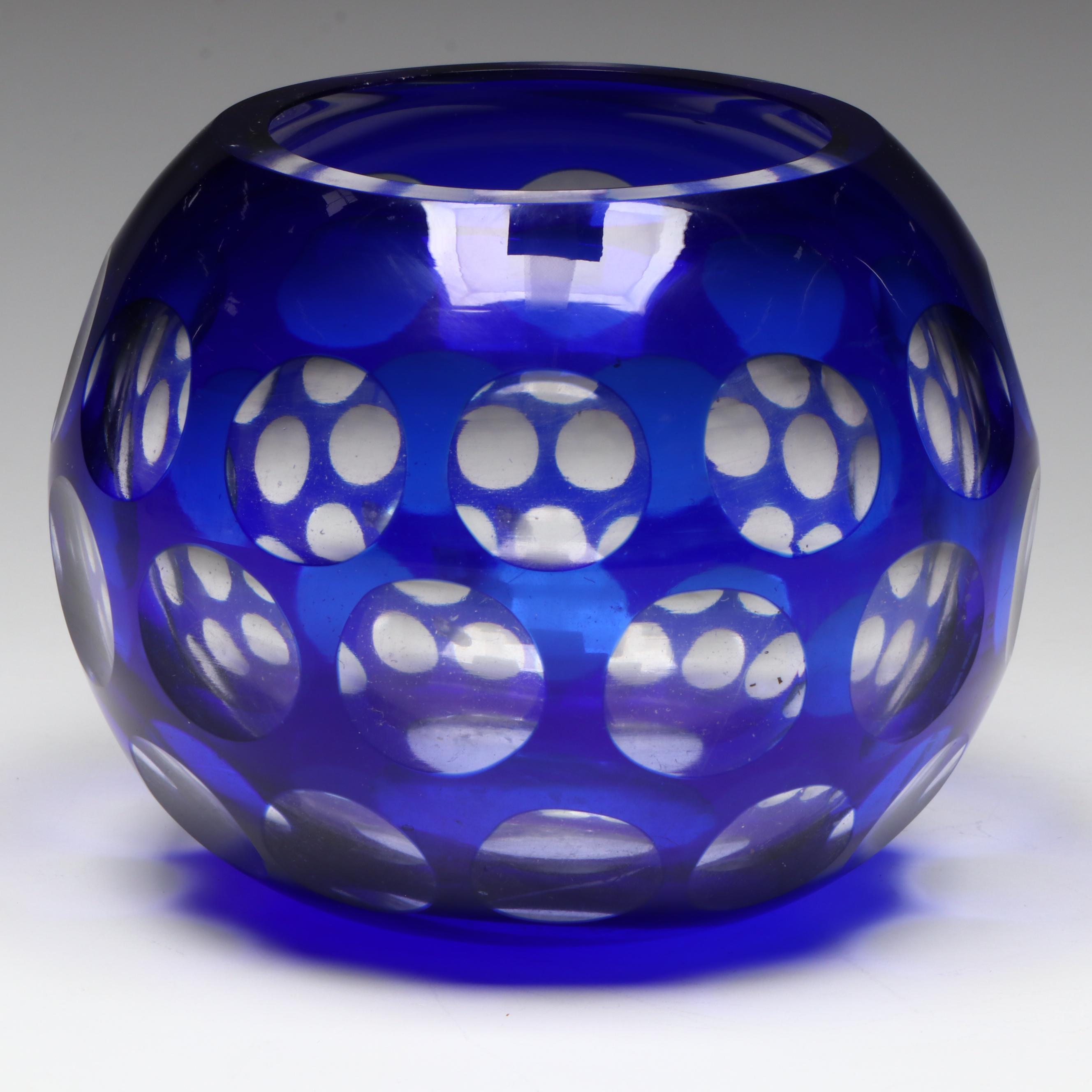 Blue Dot Glass Rose Bowl