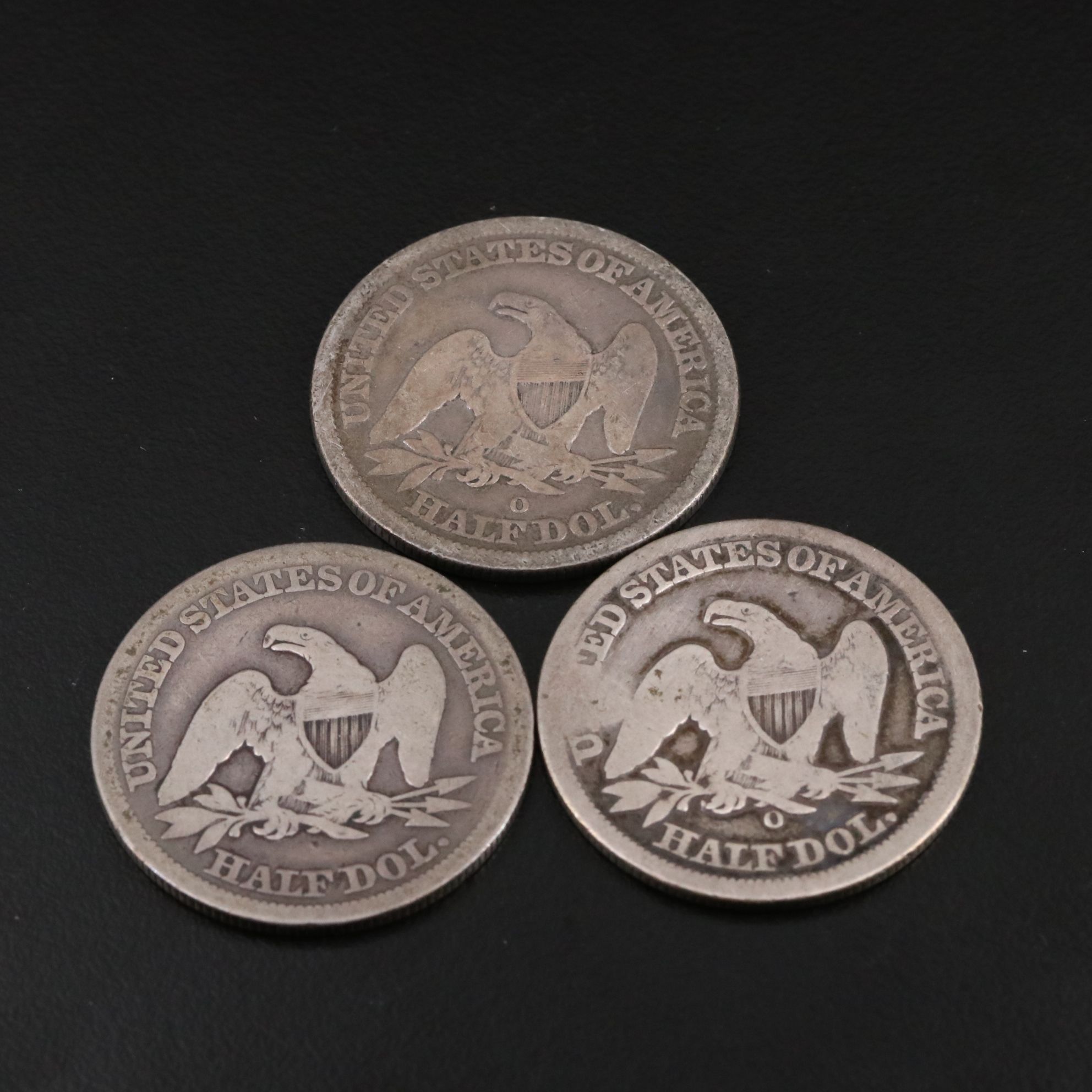 Three Seated Liberty Silver Half Dollars Including an 1845-O