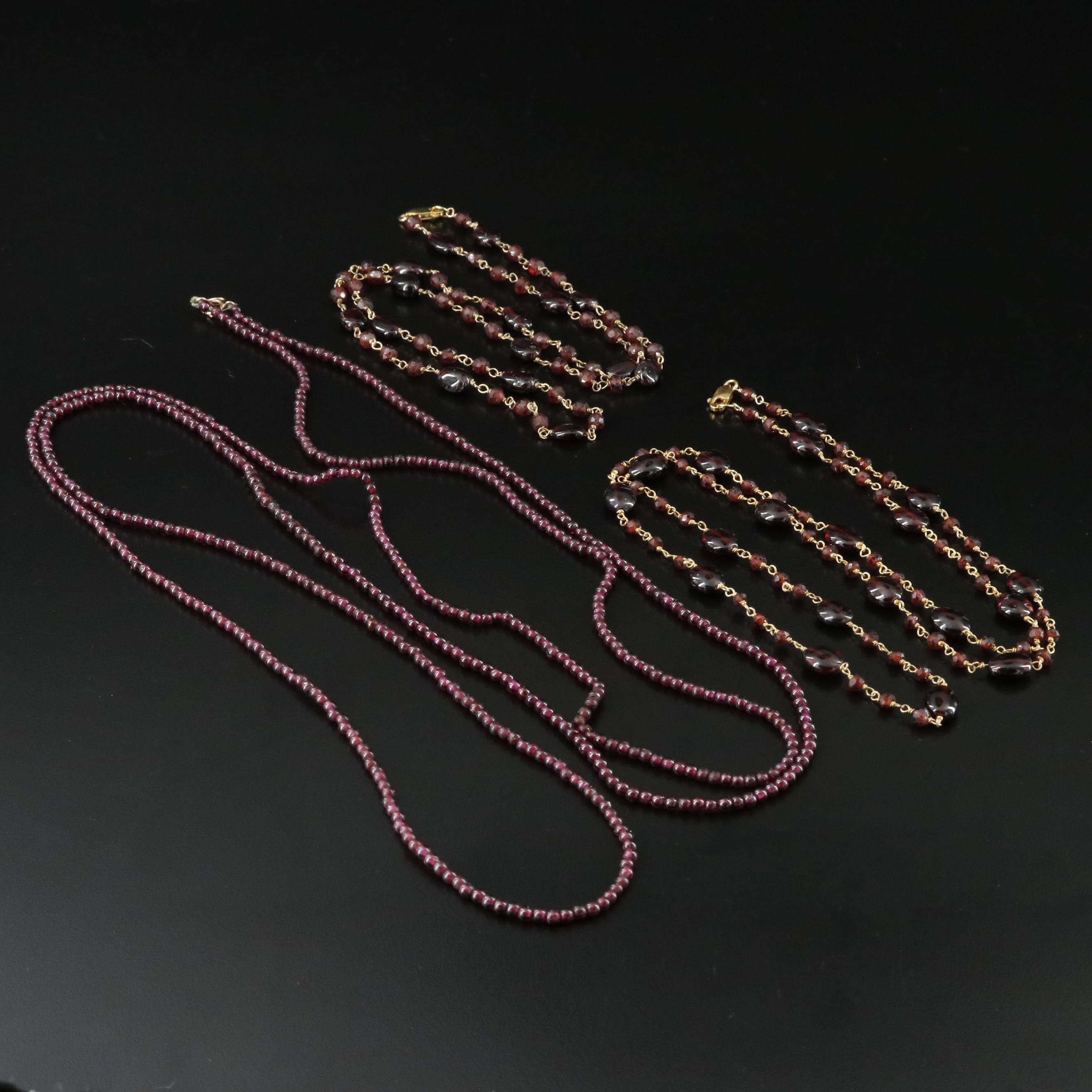 Sterling and 14K Clasp Garnet Necklaces