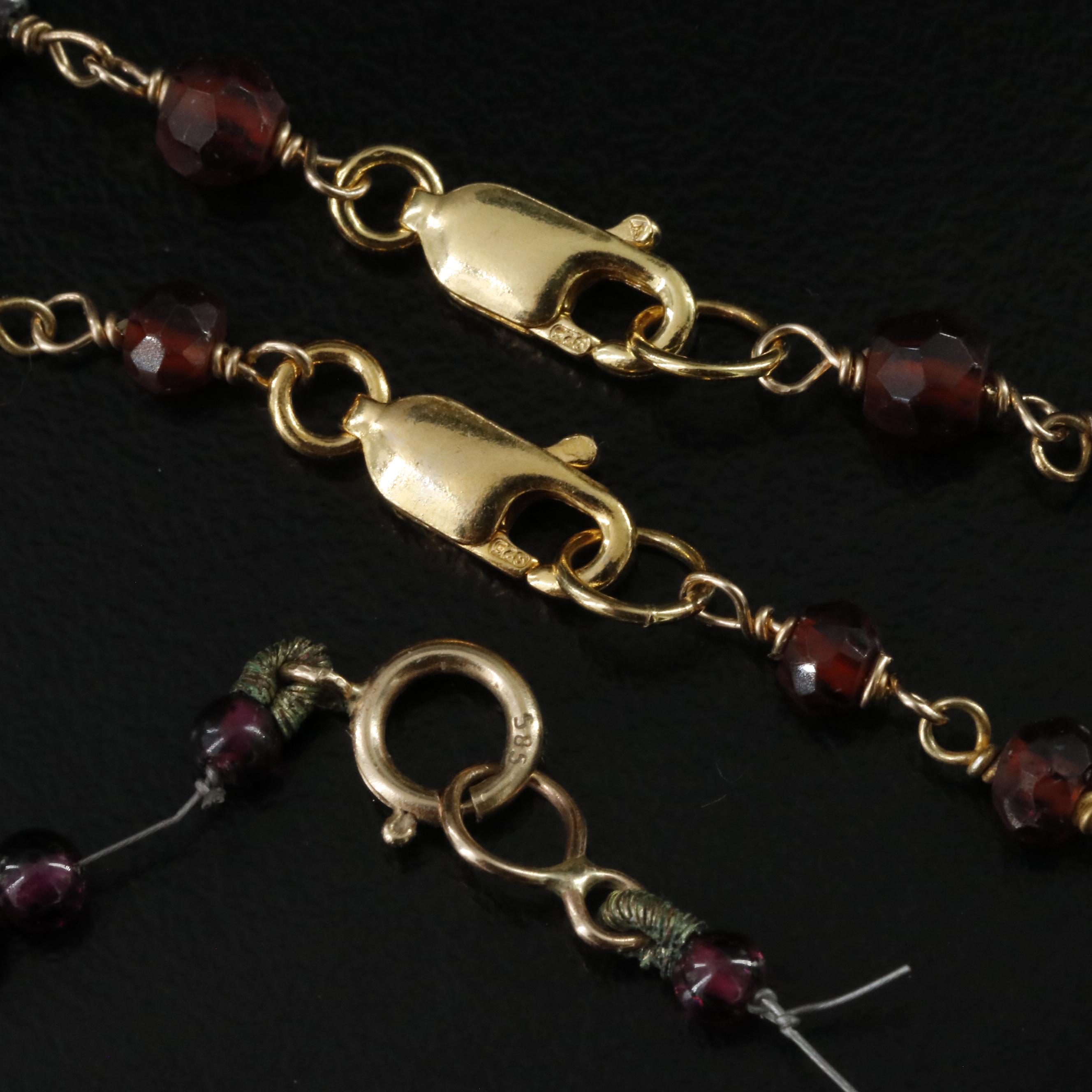 Sterling and 14K Clasp Garnet Necklaces