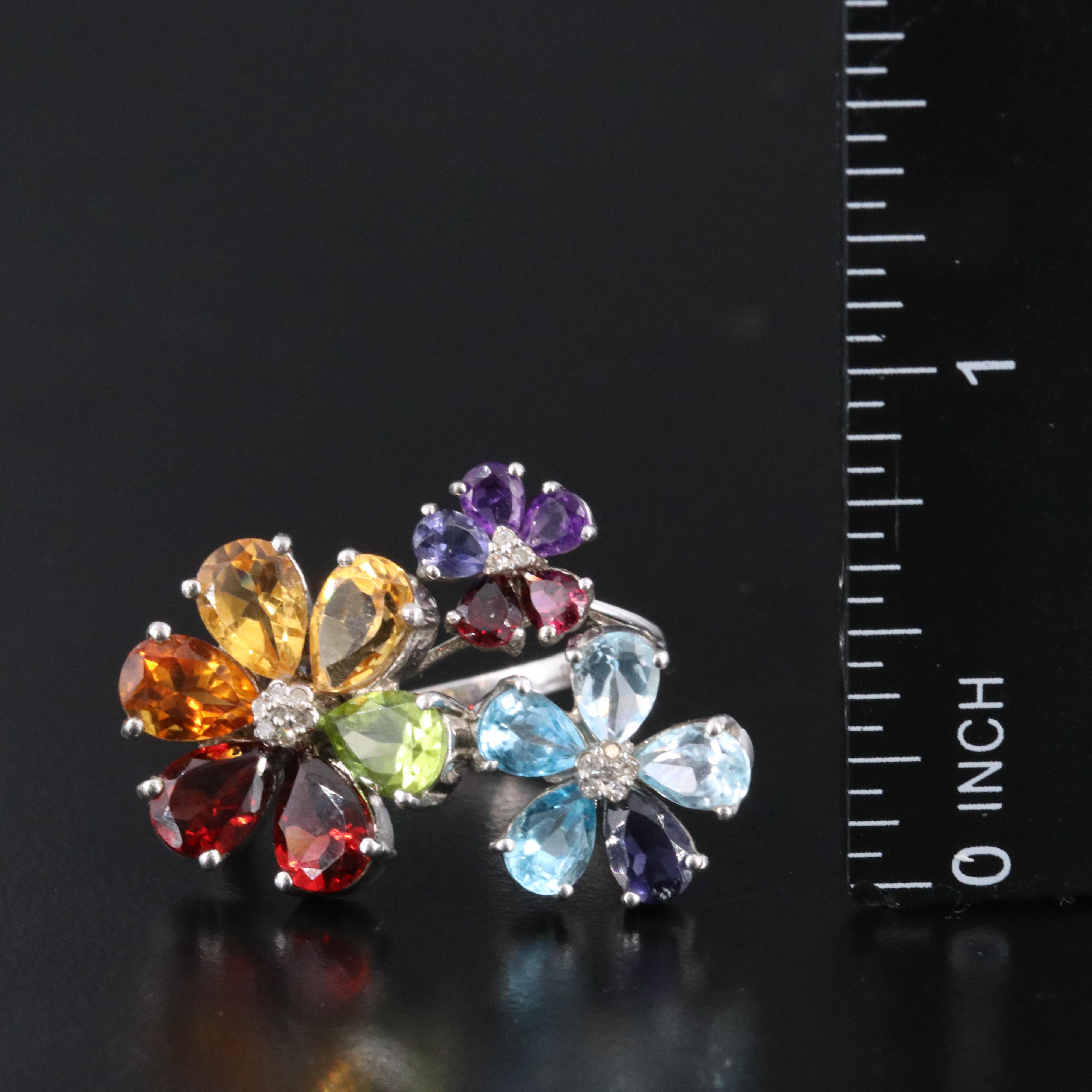 Sterling Gemstone Flower Ring
