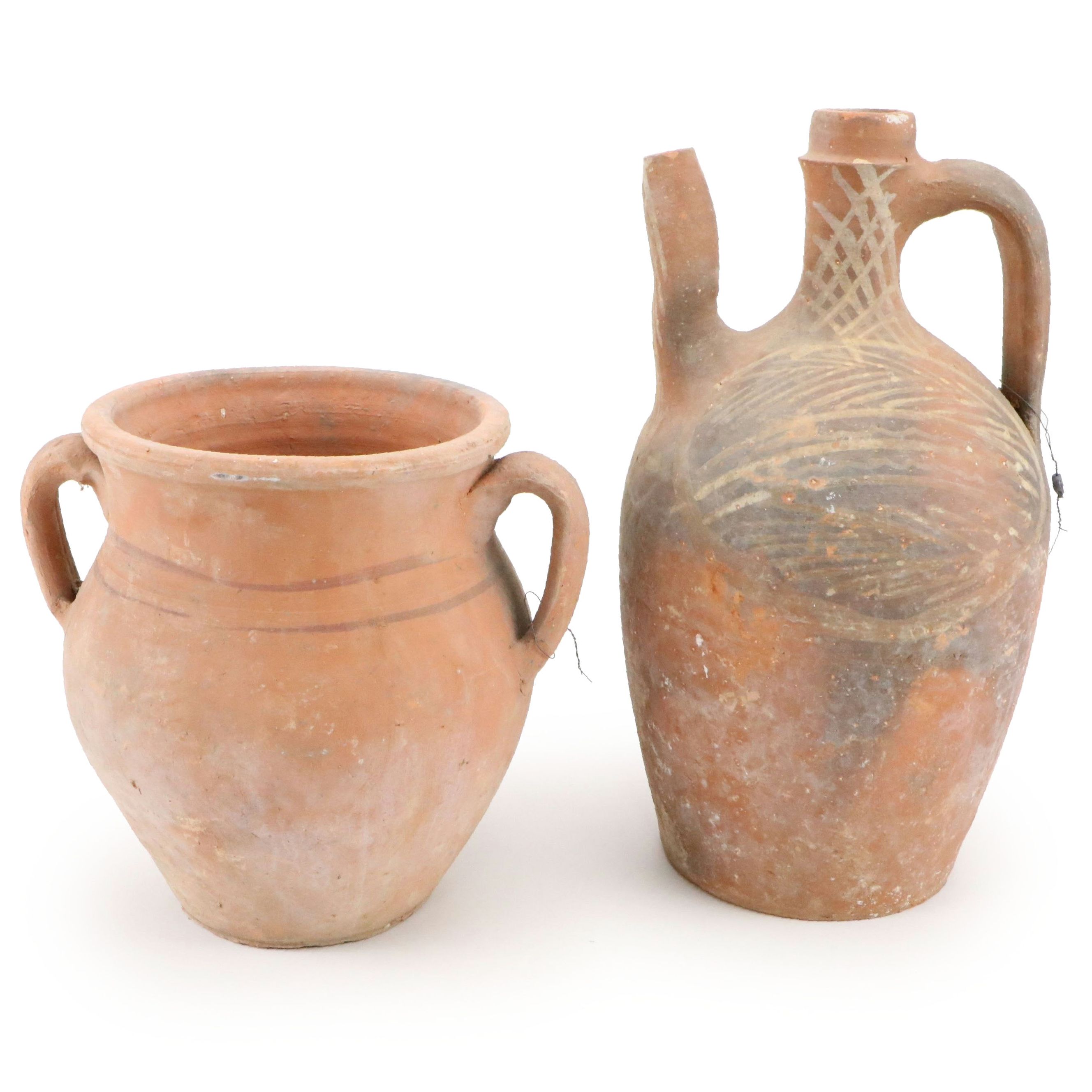 European Earthenware Wine Pitcher with Handled Terracotta Pot