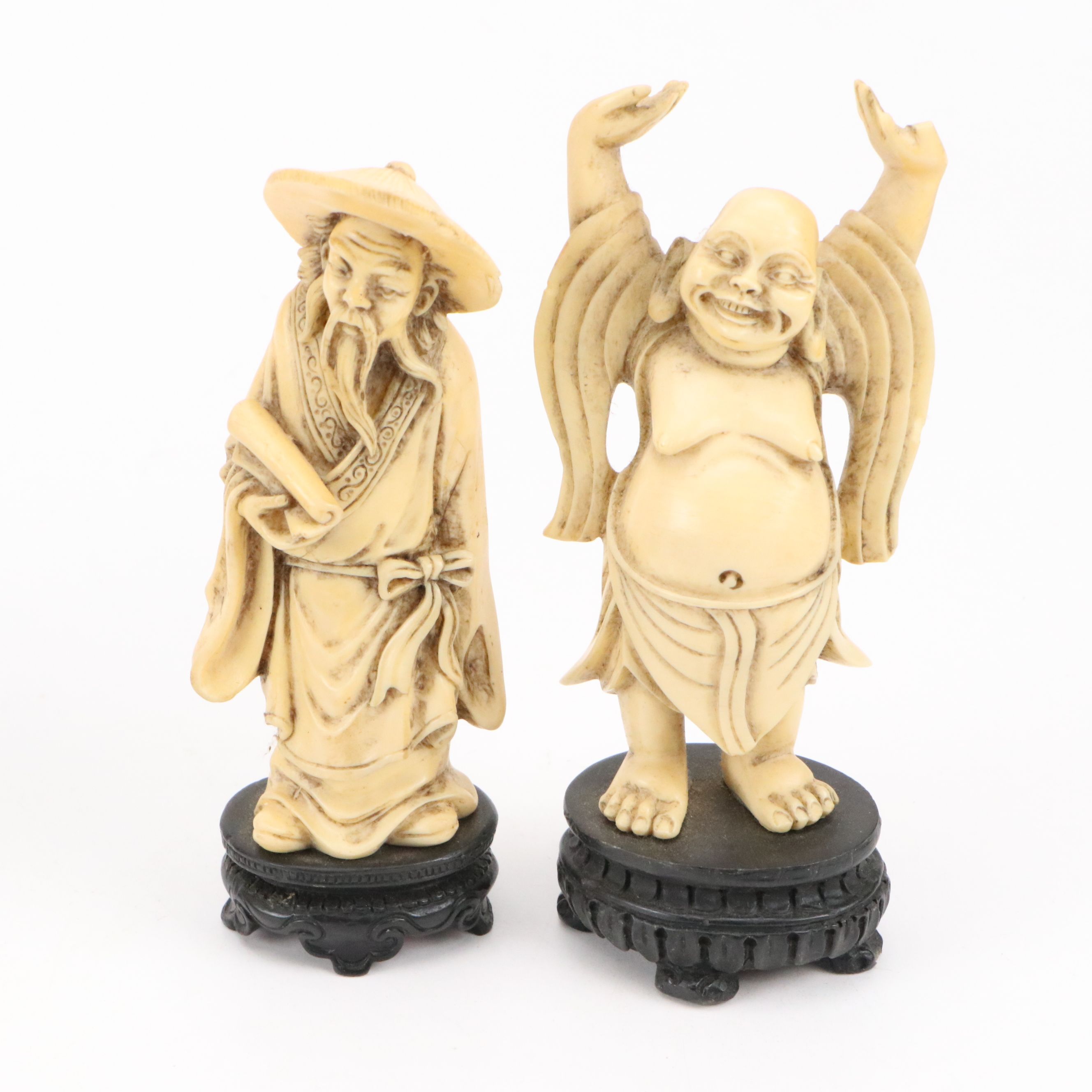 Italian Wony Chinoiserie Figures with Other Faux Ivory Statuettes