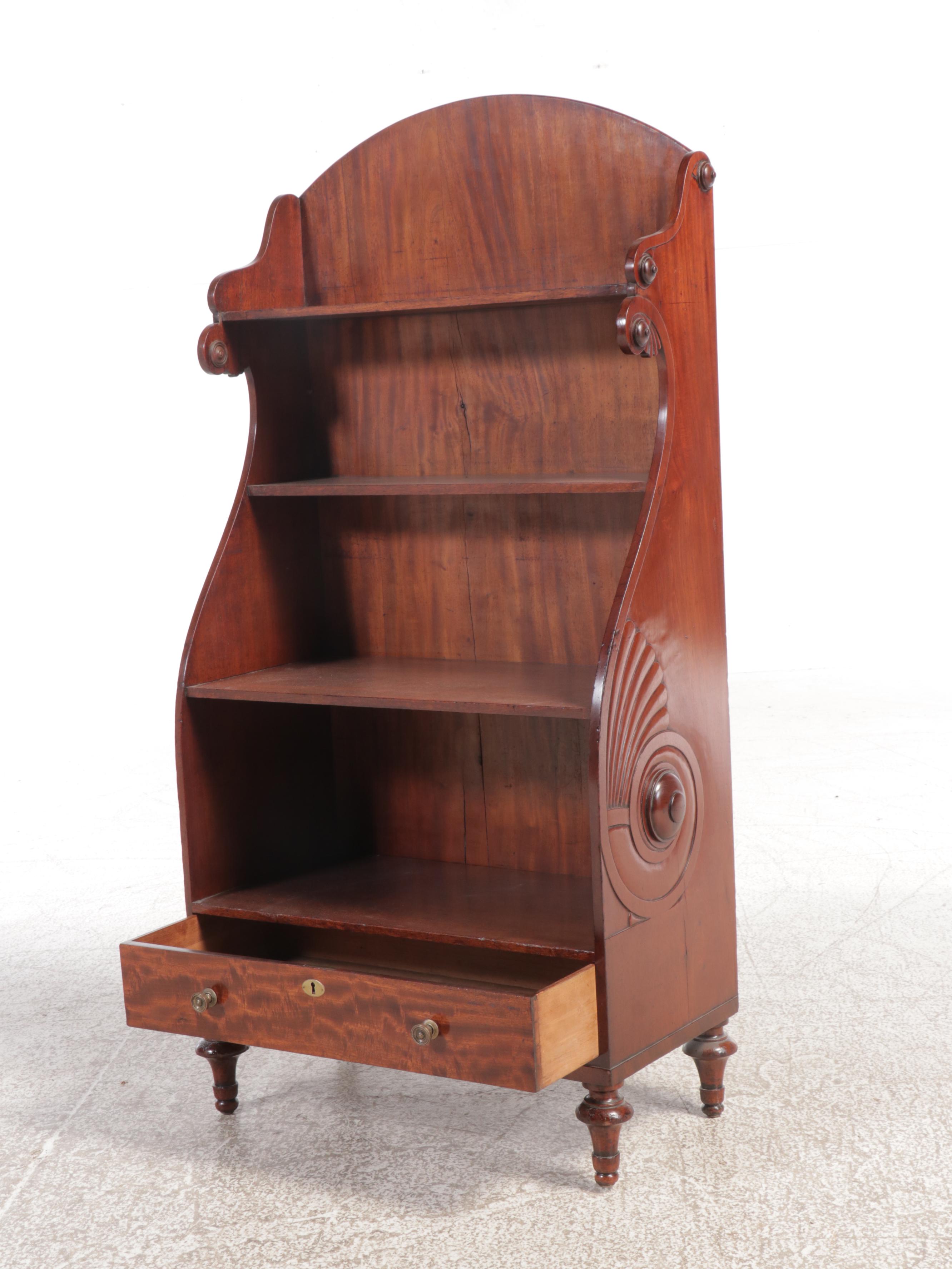 English Regency Style Mahogany Waterfall Bookcase, 19th Century