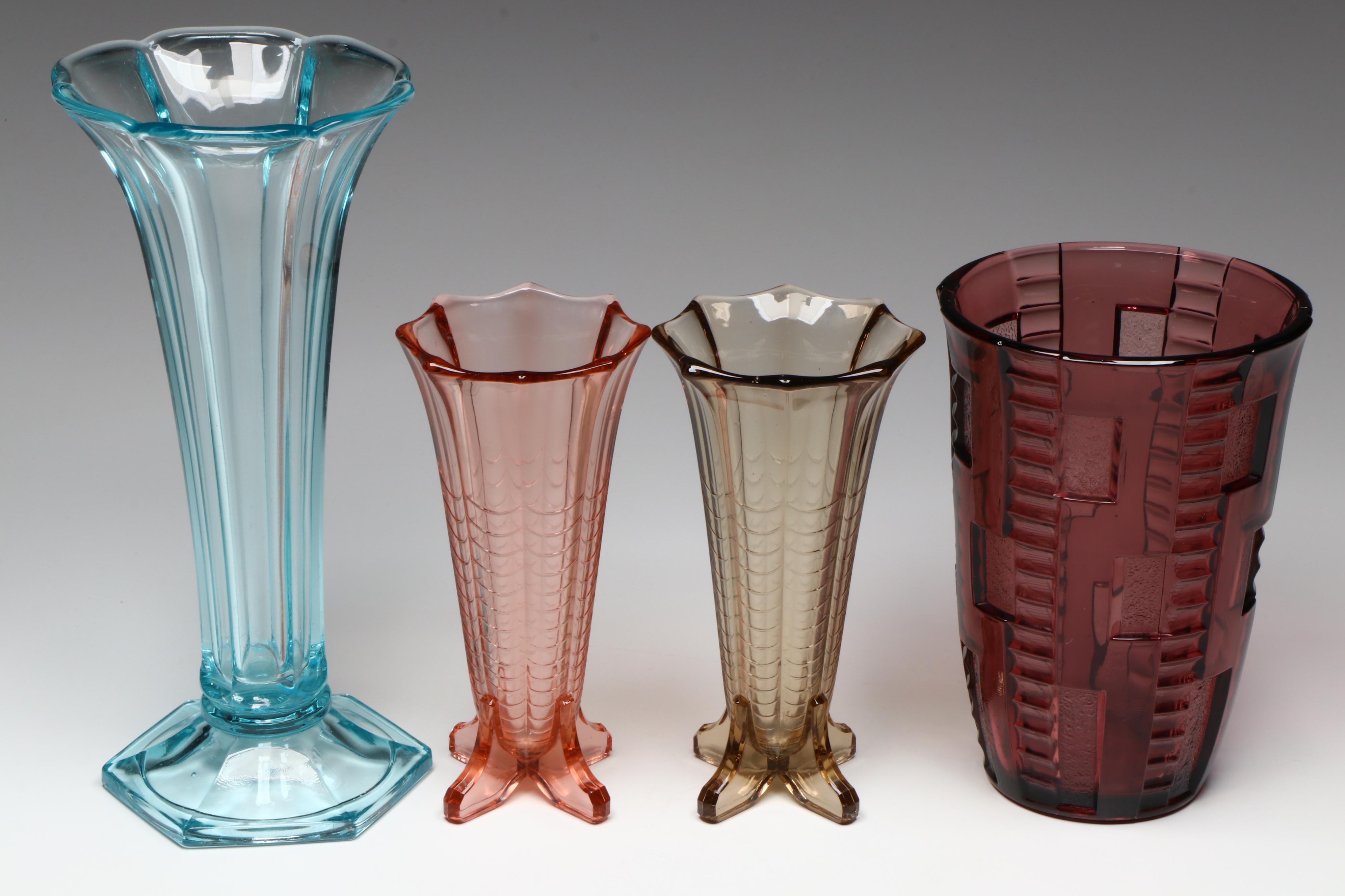Val St. Lambert Glass "Noemie" Bowl, "Marceau" and Other Trumpet Vases
