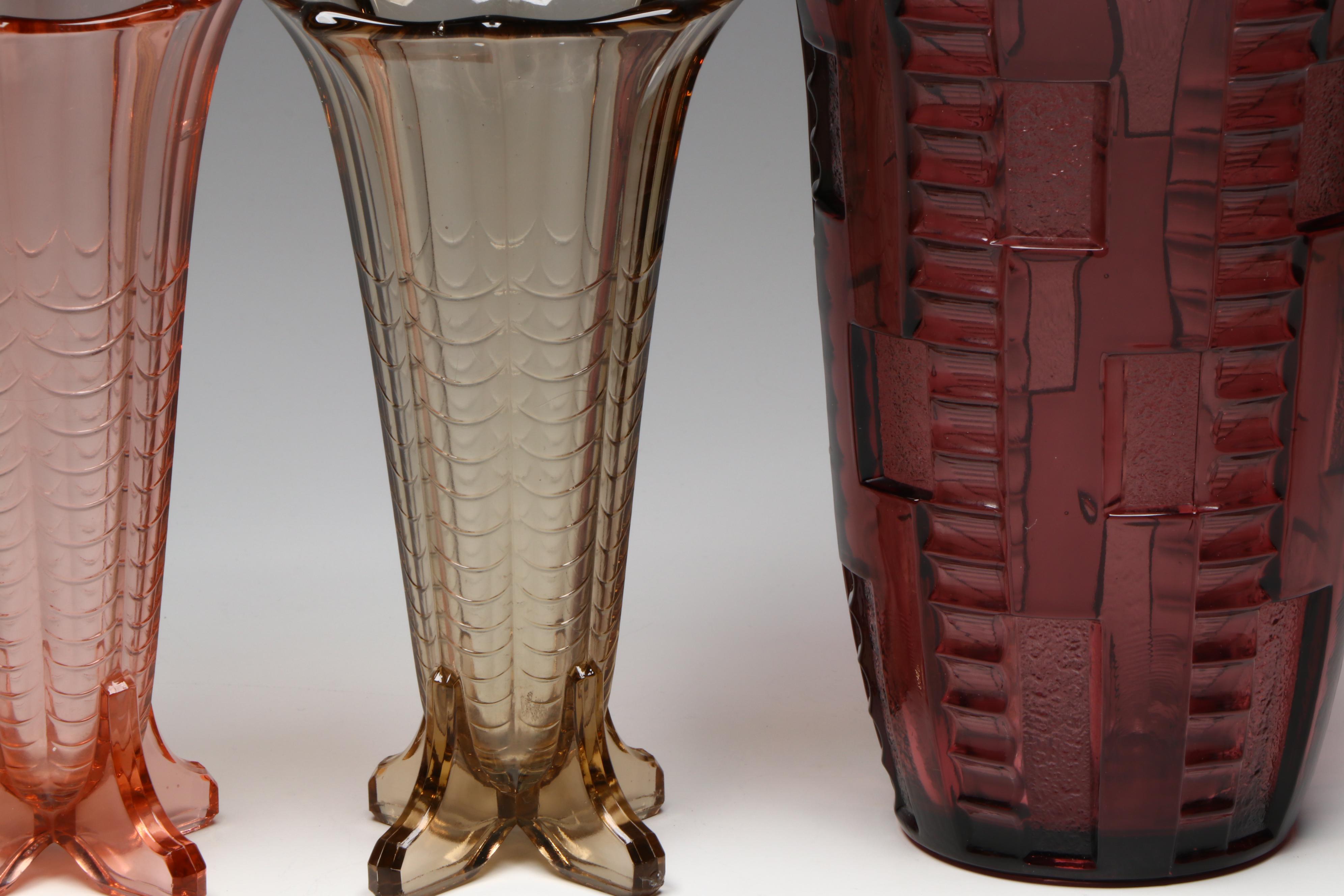 Val St. Lambert Glass "Noemie" Bowl, "Marceau" and Other Trumpet Vases