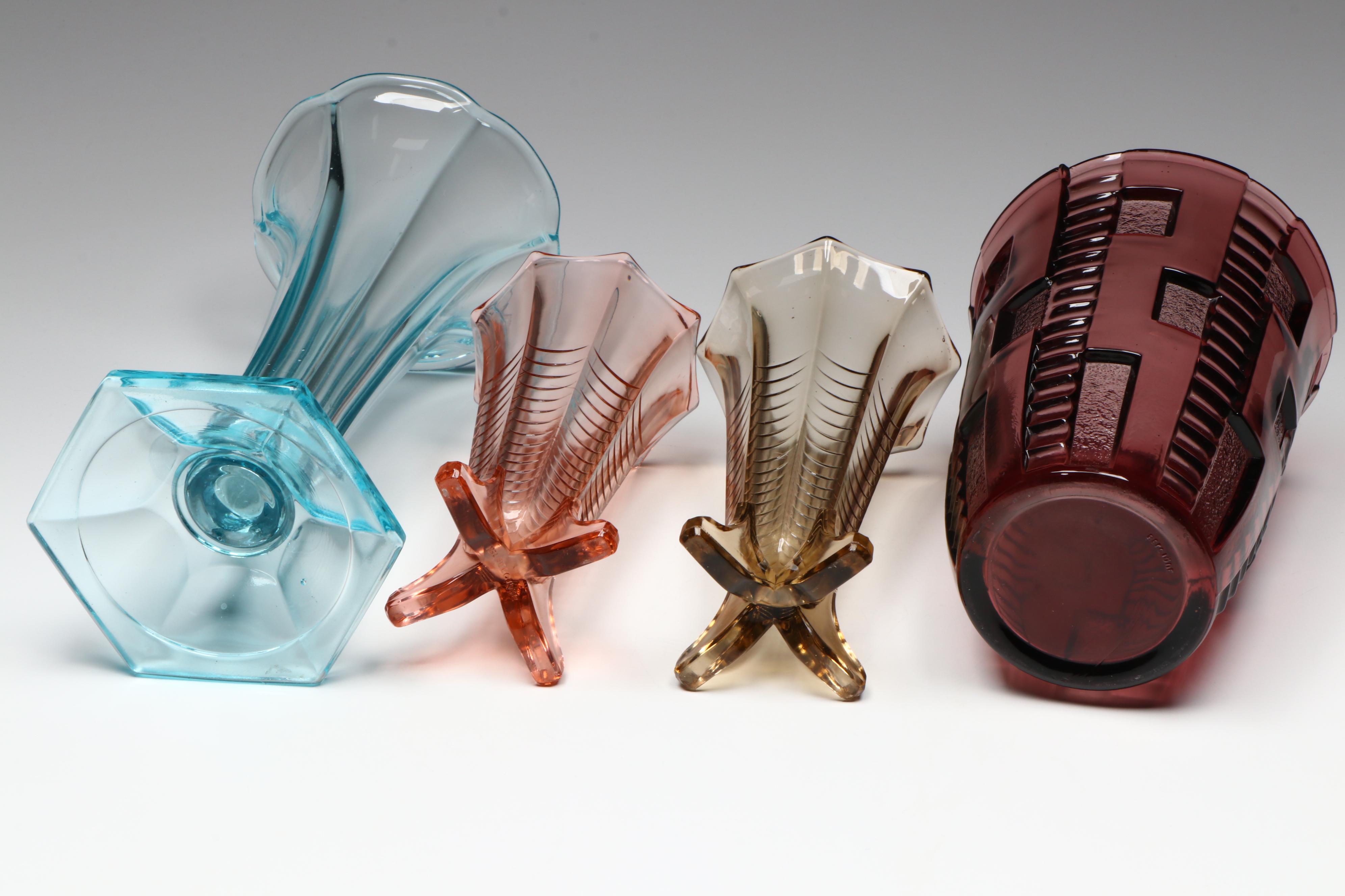 Val St. Lambert Glass "Noemie" Bowl, "Marceau" and Other Trumpet Vases