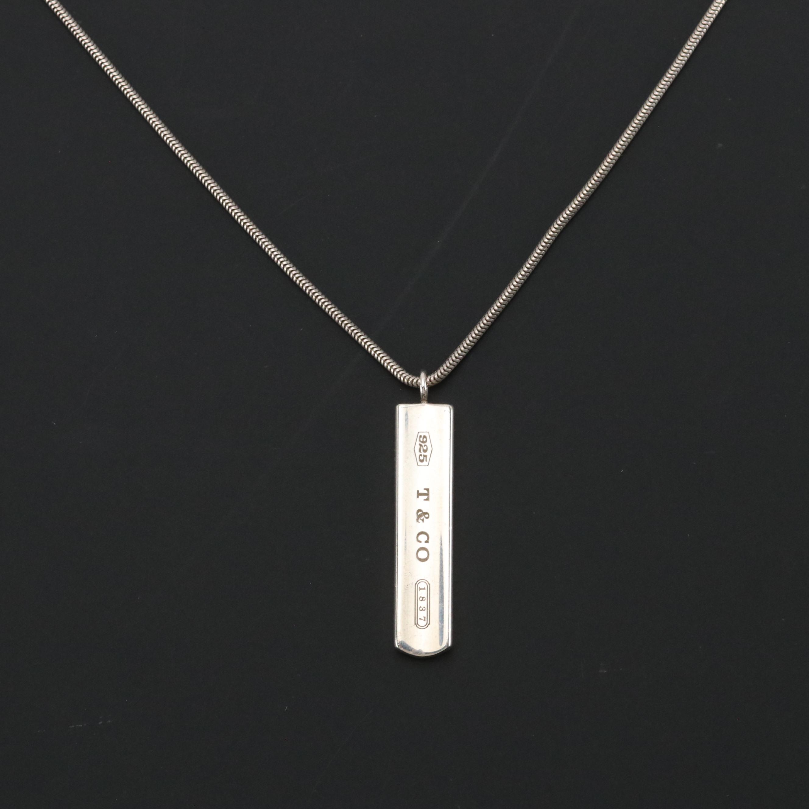Tiffany & Co. 1837 Sterling Bar Plate Pendant Necklace