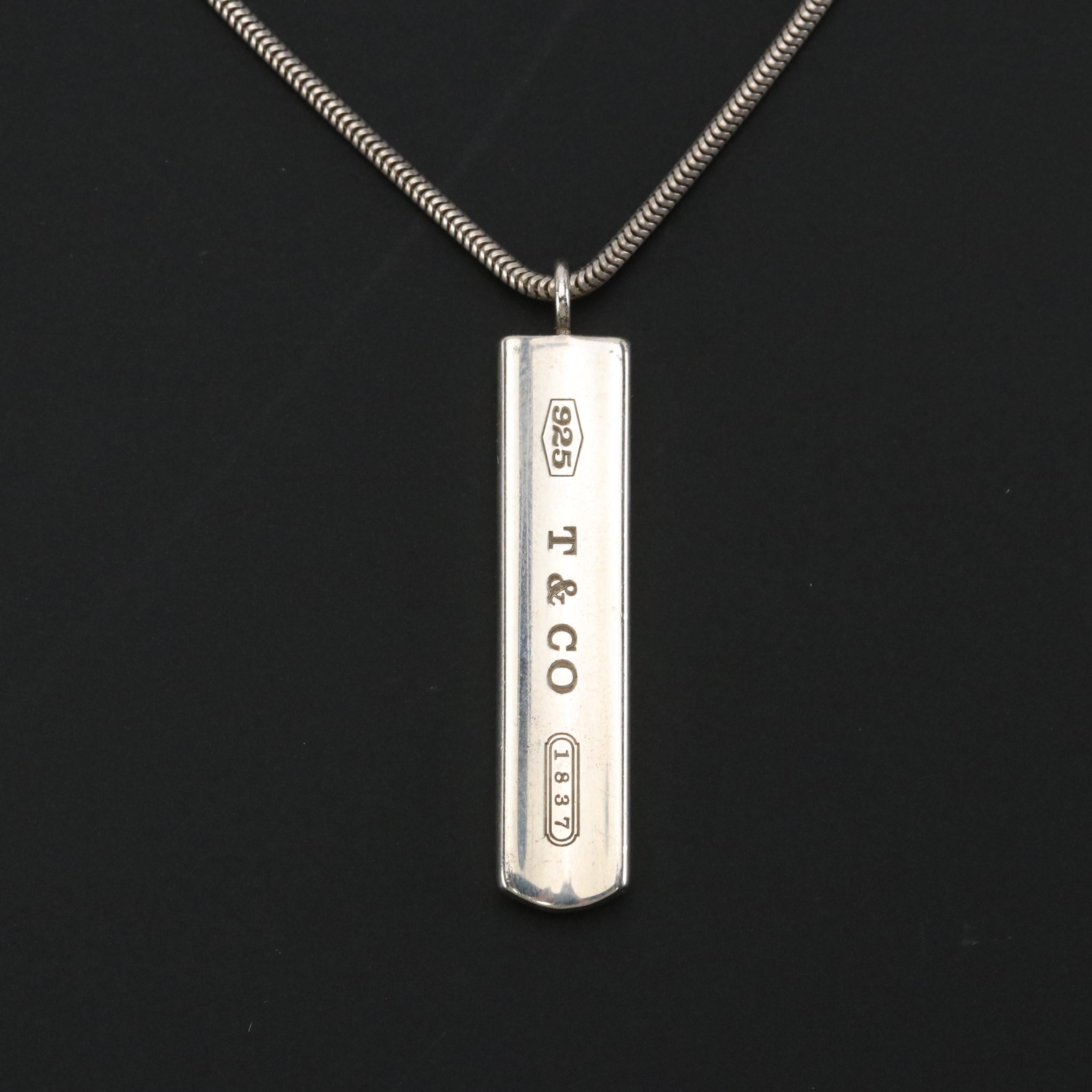 Tiffany & Co. 1837 Sterling Bar Plate Pendant Necklace