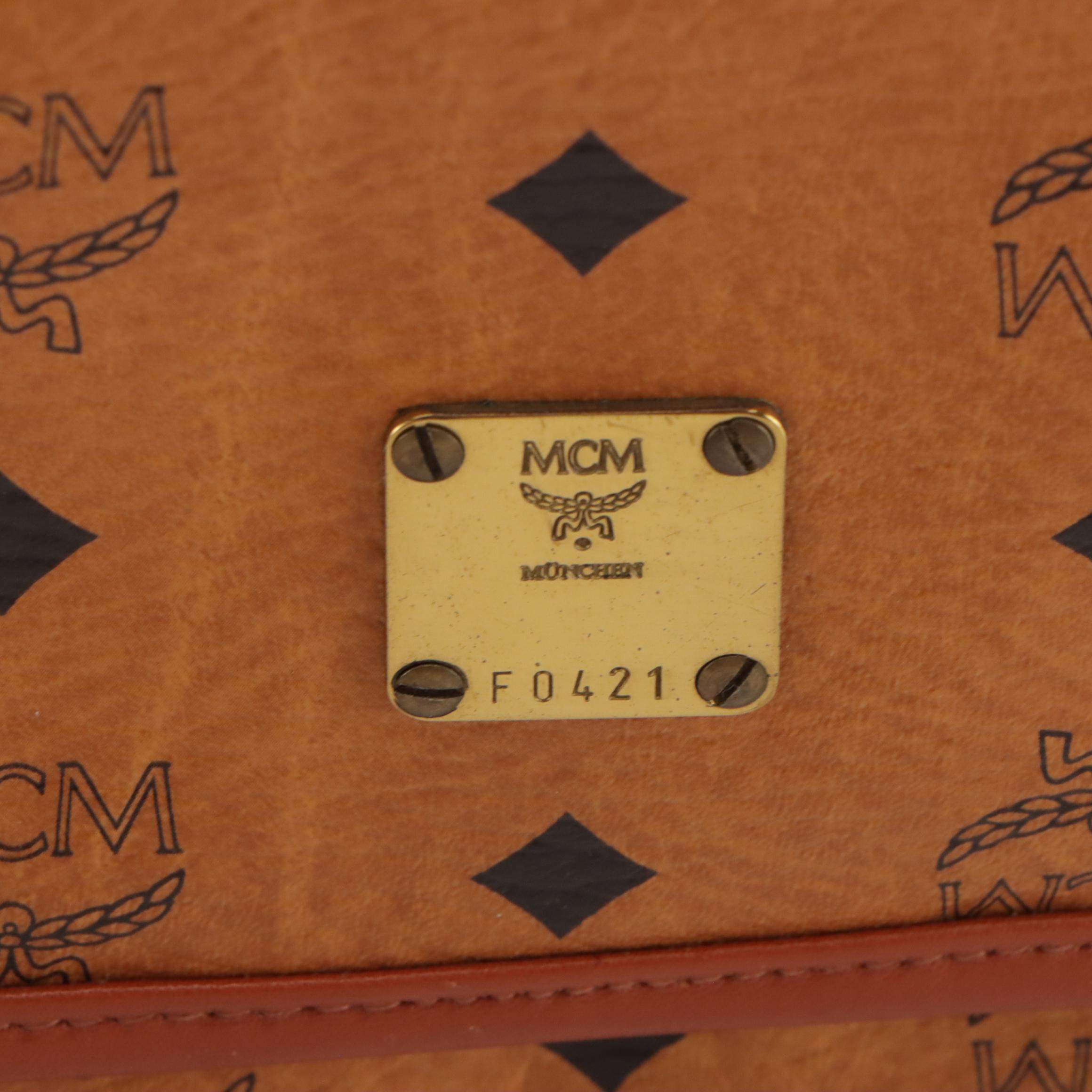 MCM Crossbody Clutch Bag in Cognac Visetots Coated Canvas and Leather
