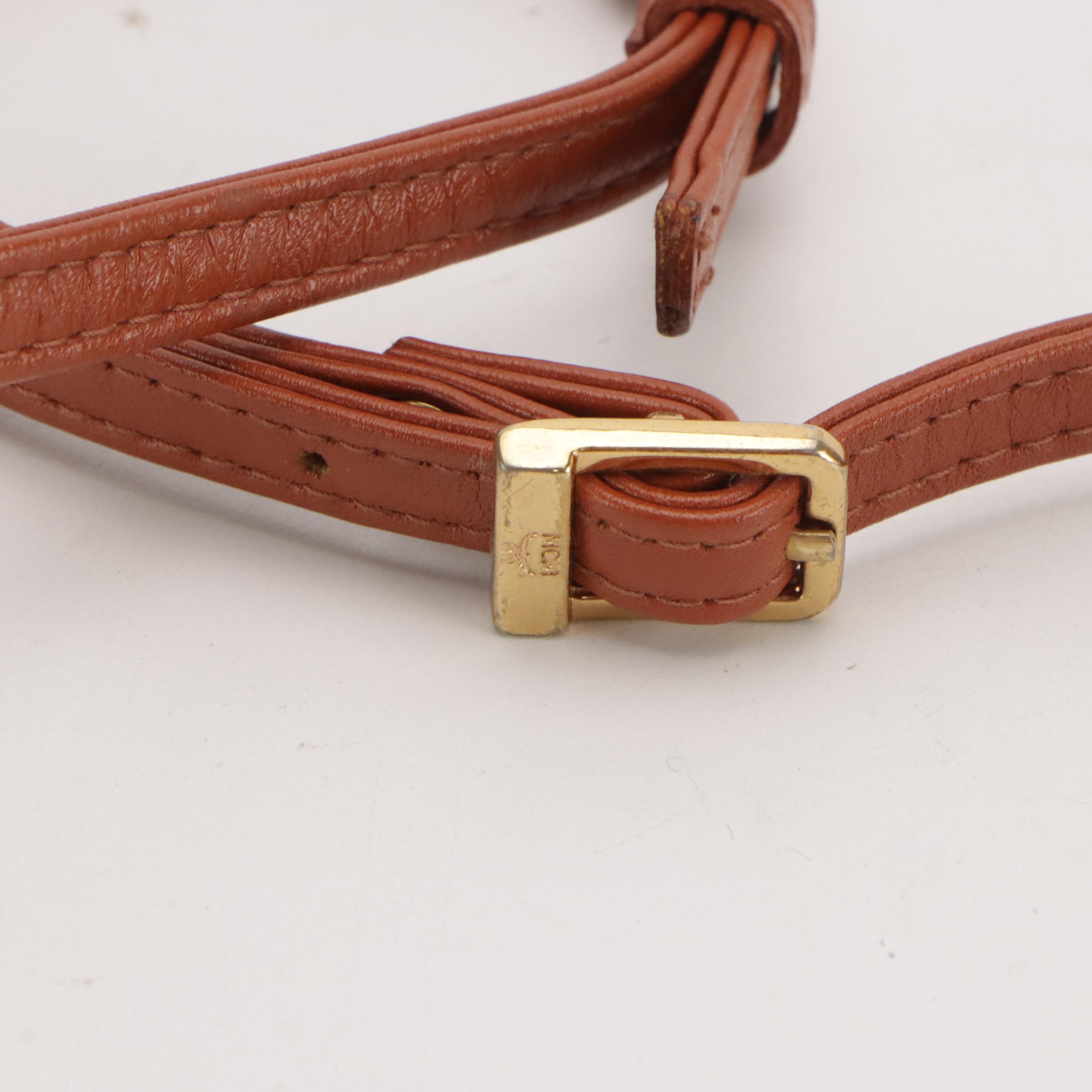 MCM Crossbody Clutch Bag in Cognac Visetots Coated Canvas and Leather