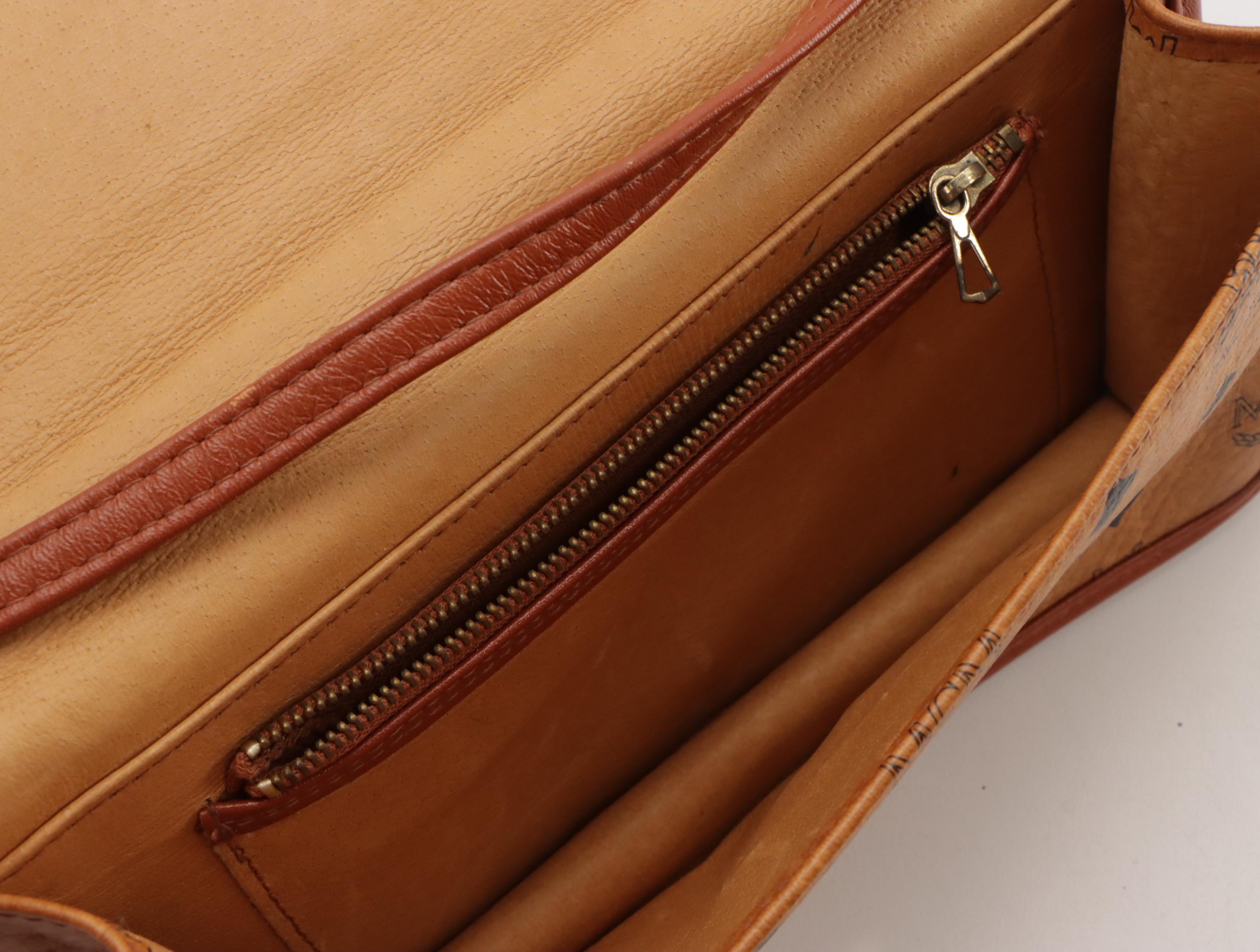 MCM Crossbody Clutch Bag in Cognac Visetots Coated Canvas and Leather