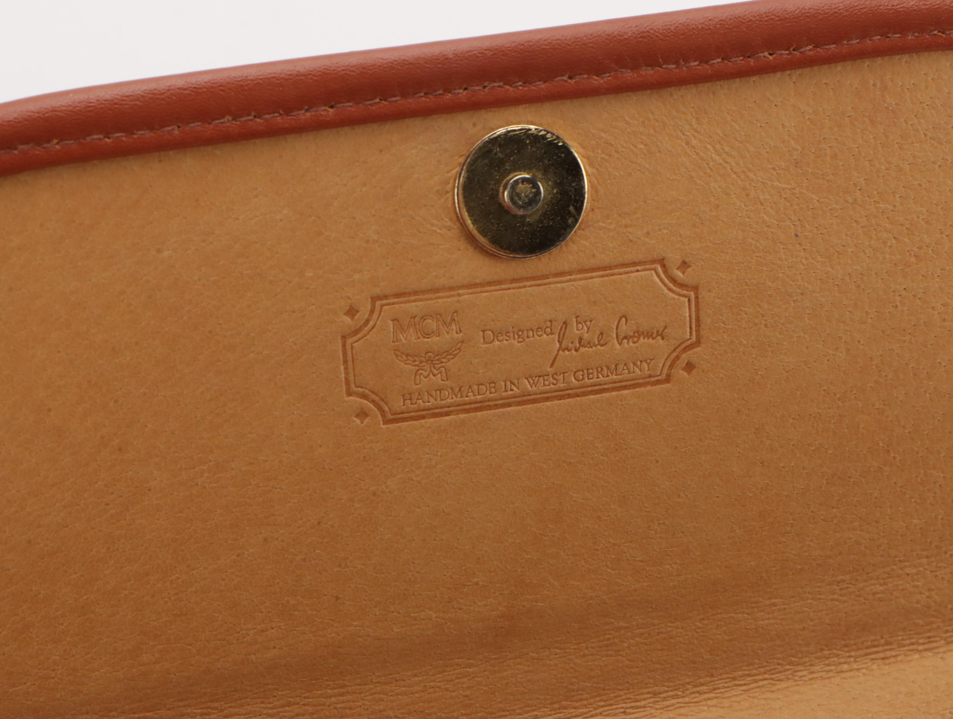 MCM Crossbody Clutch Bag in Cognac Visetots Coated Canvas and Leather