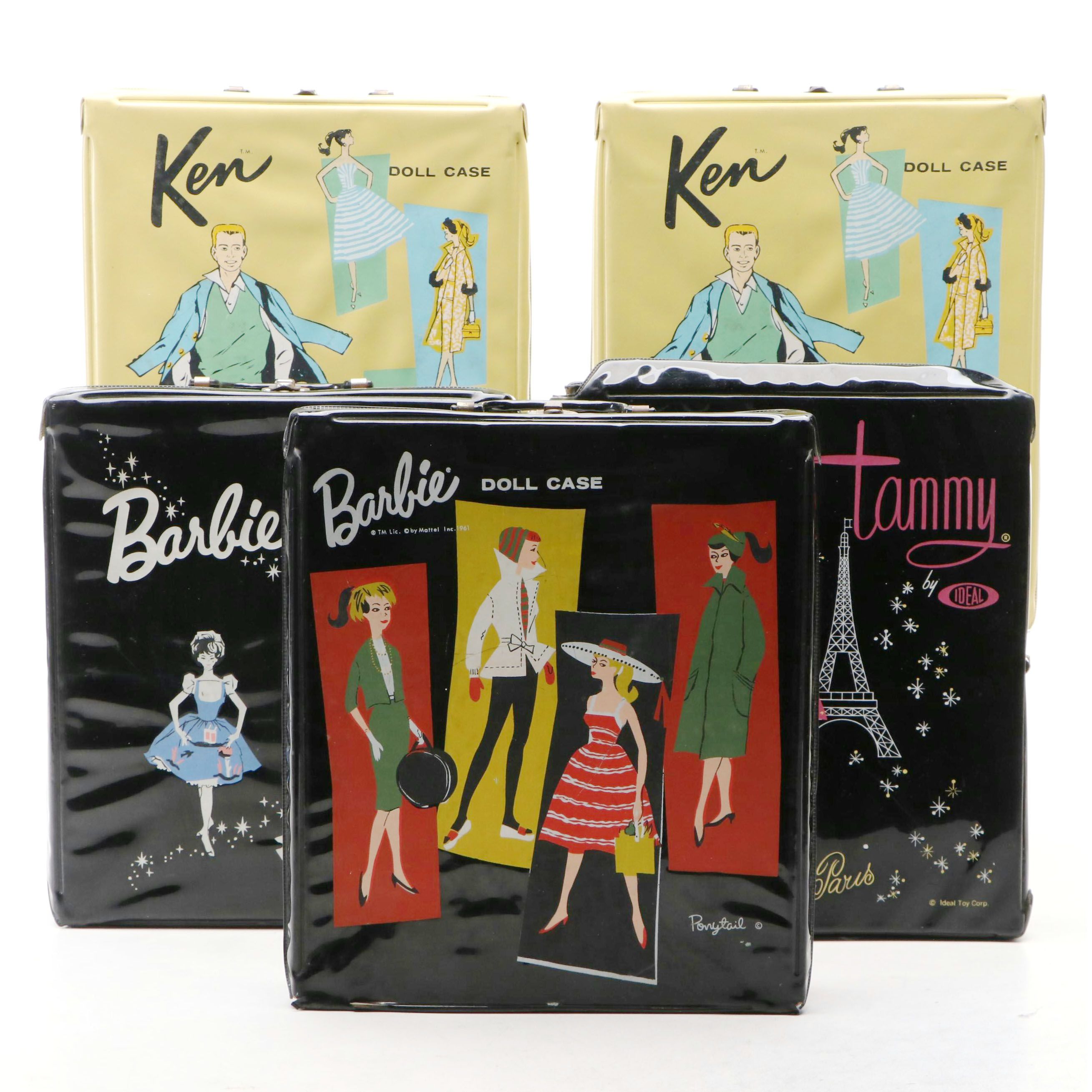 Mattel Barbie and Ken Doll Cases with Ideal Toy Corp Tammy Doll Case, Mid-20th C