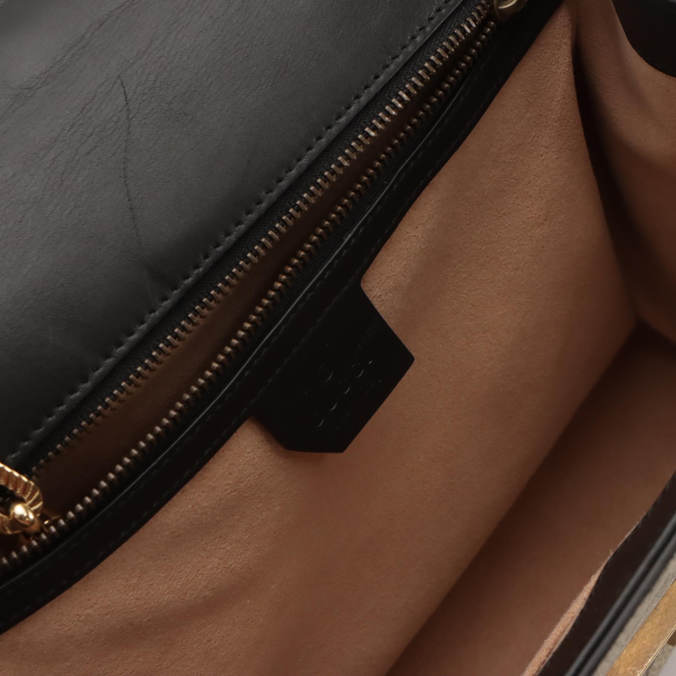 Gucci Osiride Top Handle Bag in GG Supreme Canvas & Black/Metallic Gold Leather