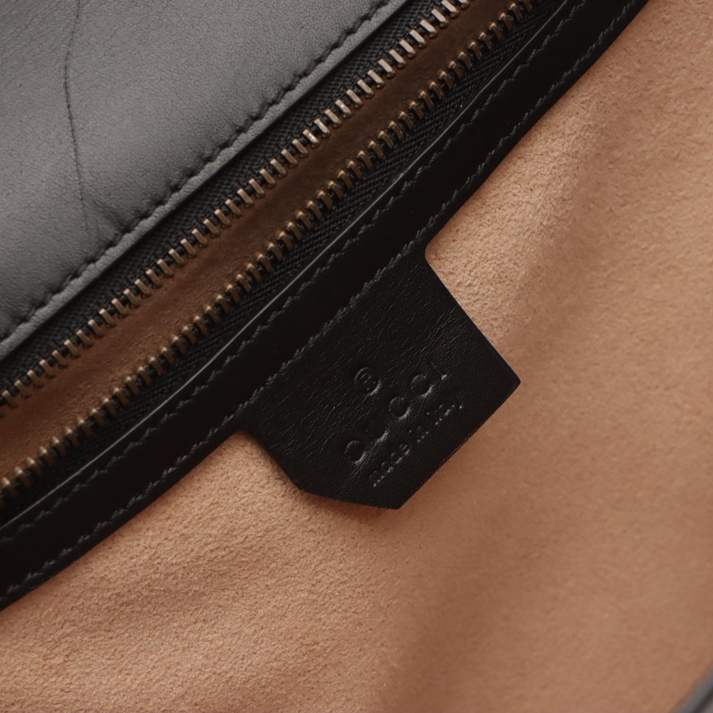 Gucci Osiride Top Handle Bag in GG Supreme Canvas & Black/Metallic Gold Leather