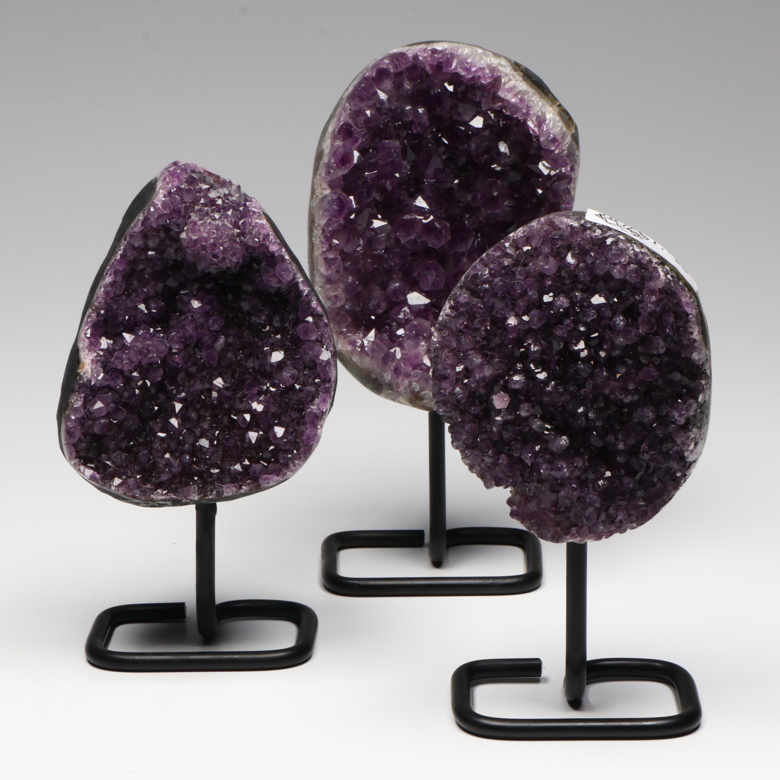 Amethyst Specimens on Modern Metal Stands