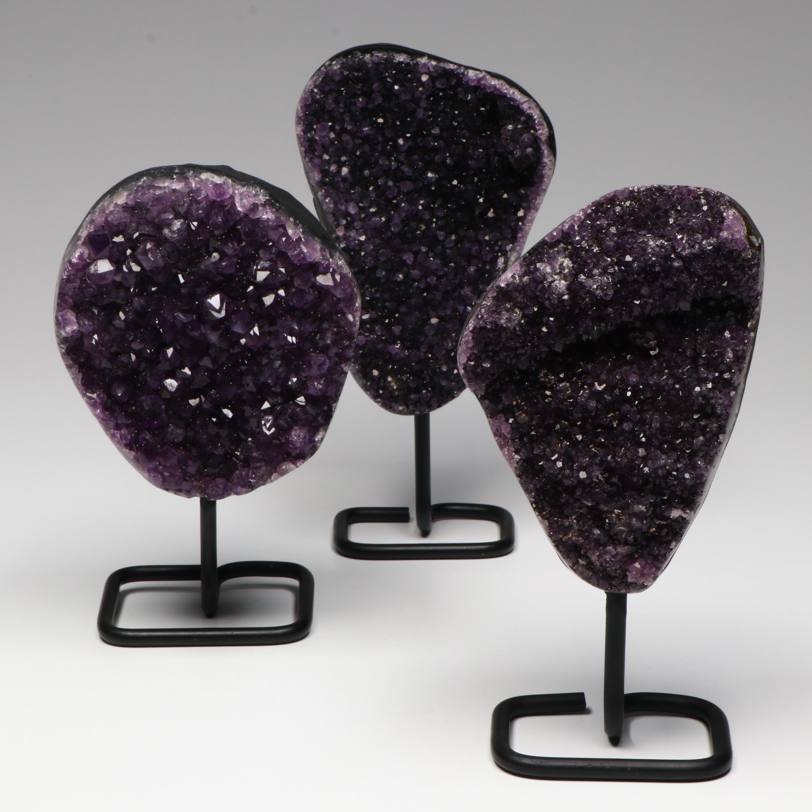 Amethyst Geode Specimens with Custom Metal Stands