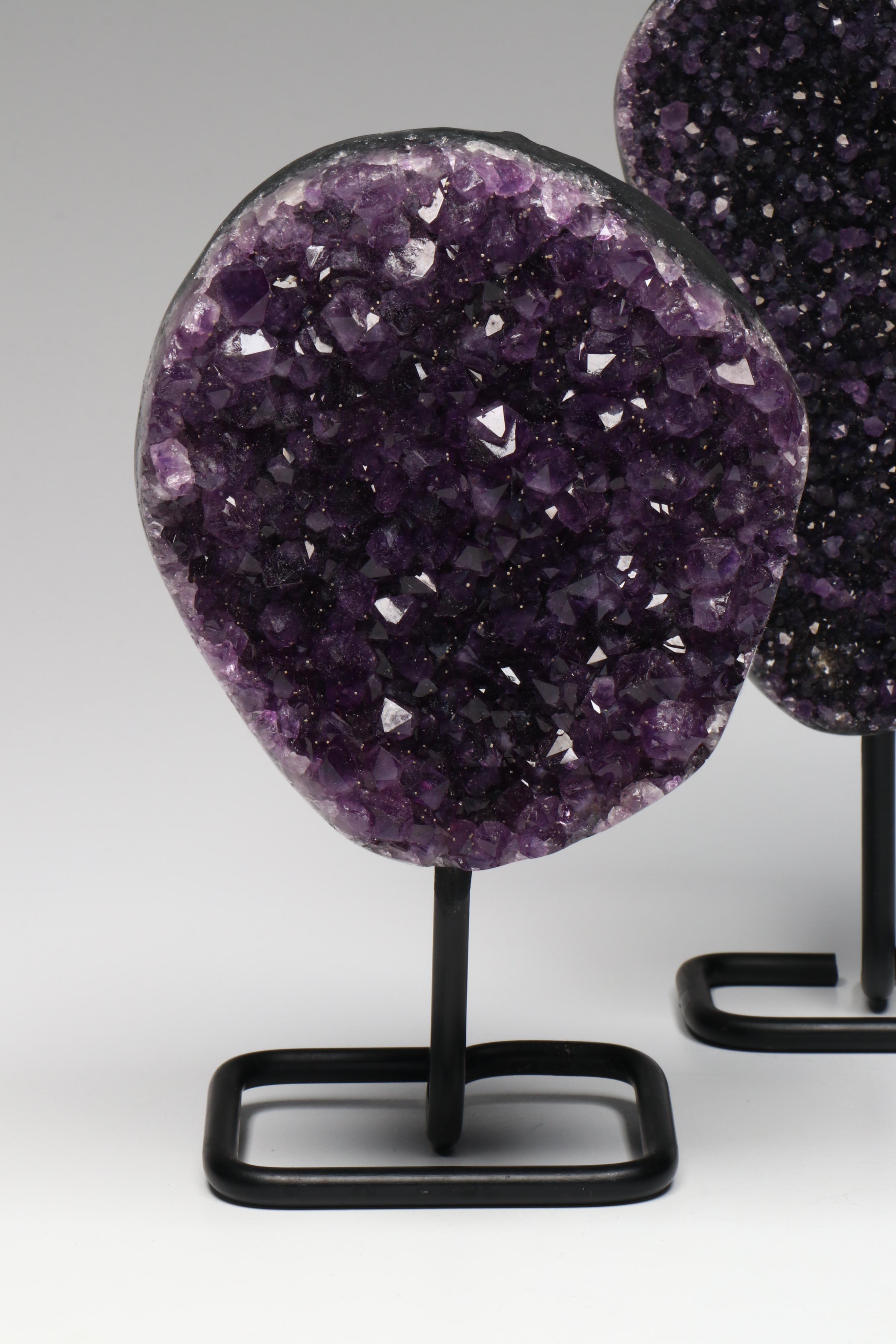 Amethyst Geode Specimens with Custom Metal Stands