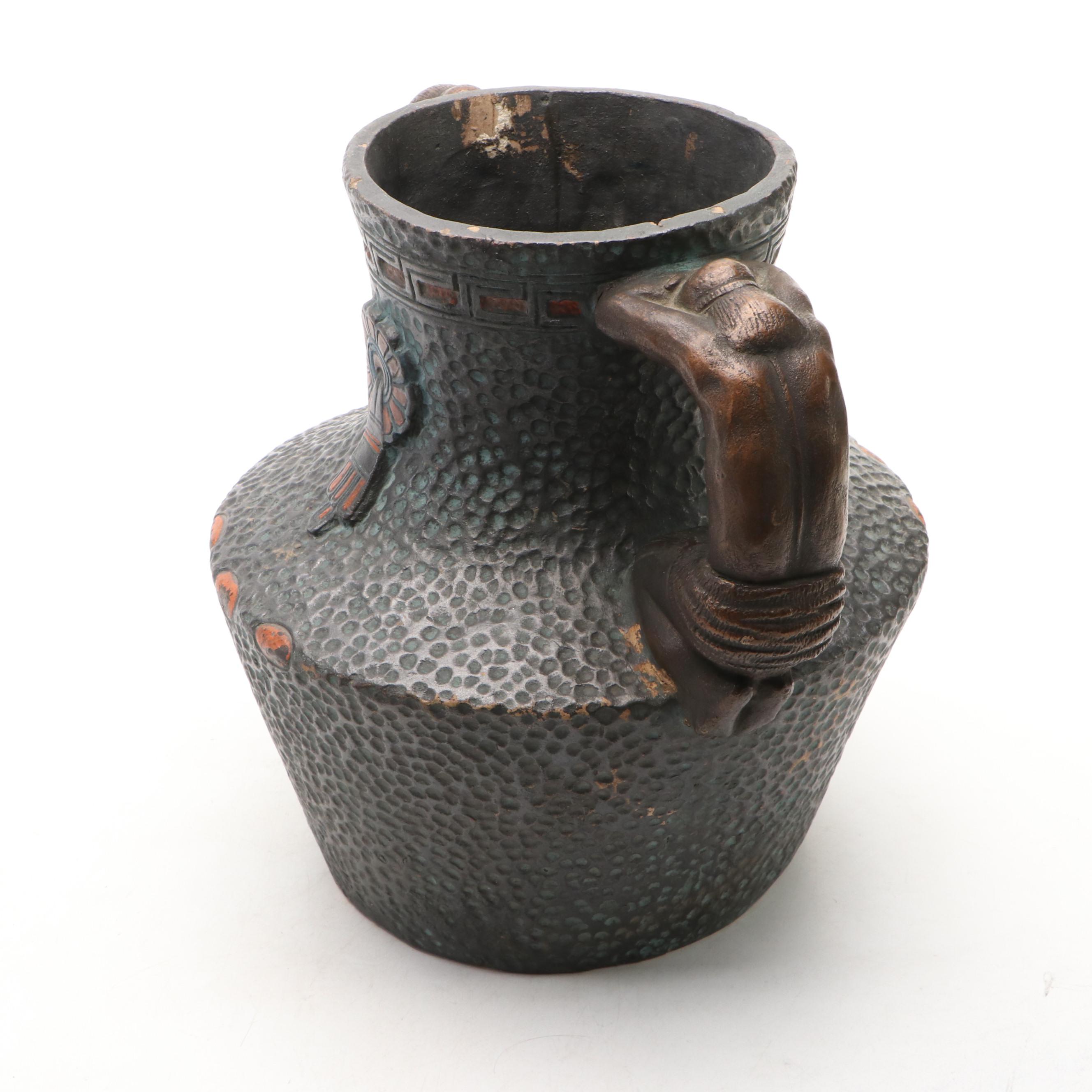 American Southwest Theme Pottery Vessel with Figural Handles, Vintage