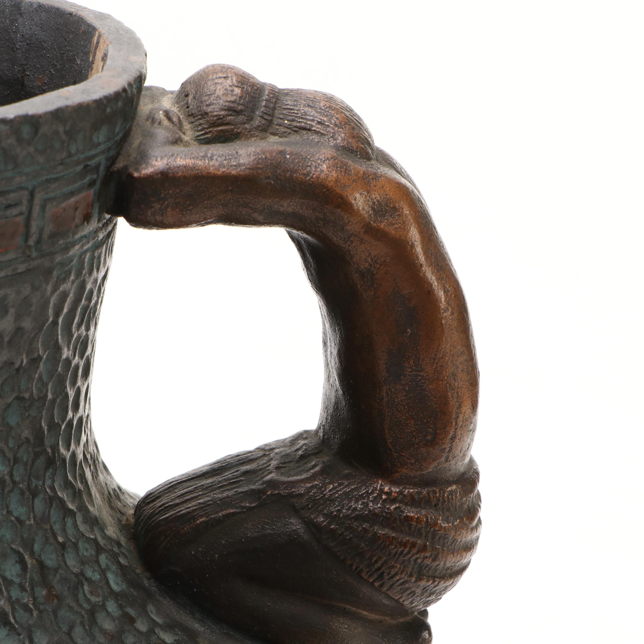 American Southwest Theme Pottery Vessel with Figural Handles, Vintage