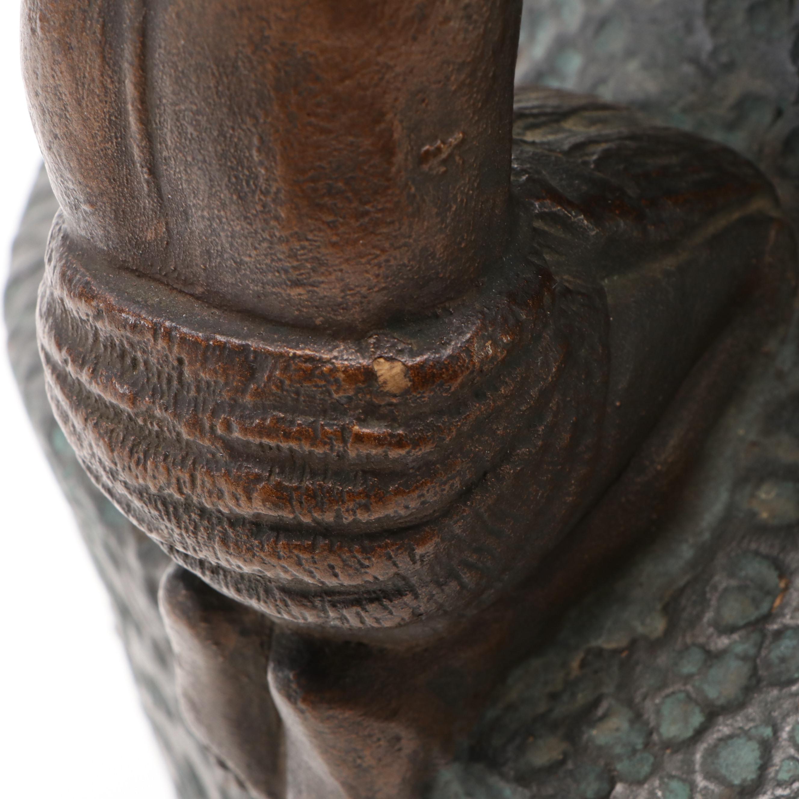 American Southwest Theme Pottery Vessel with Figural Handles, Vintage