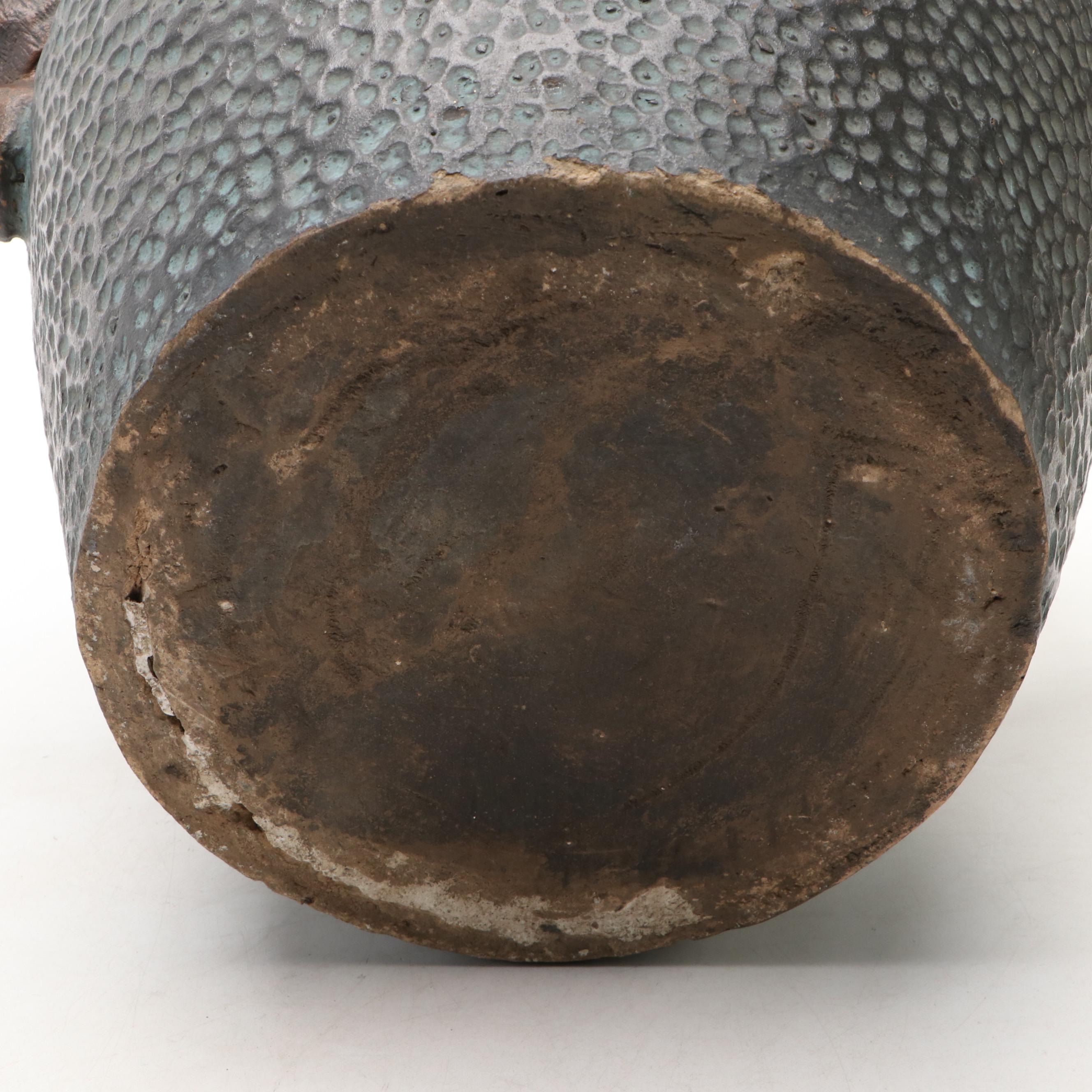 American Southwest Theme Pottery Vessel with Figural Handles, Vintage