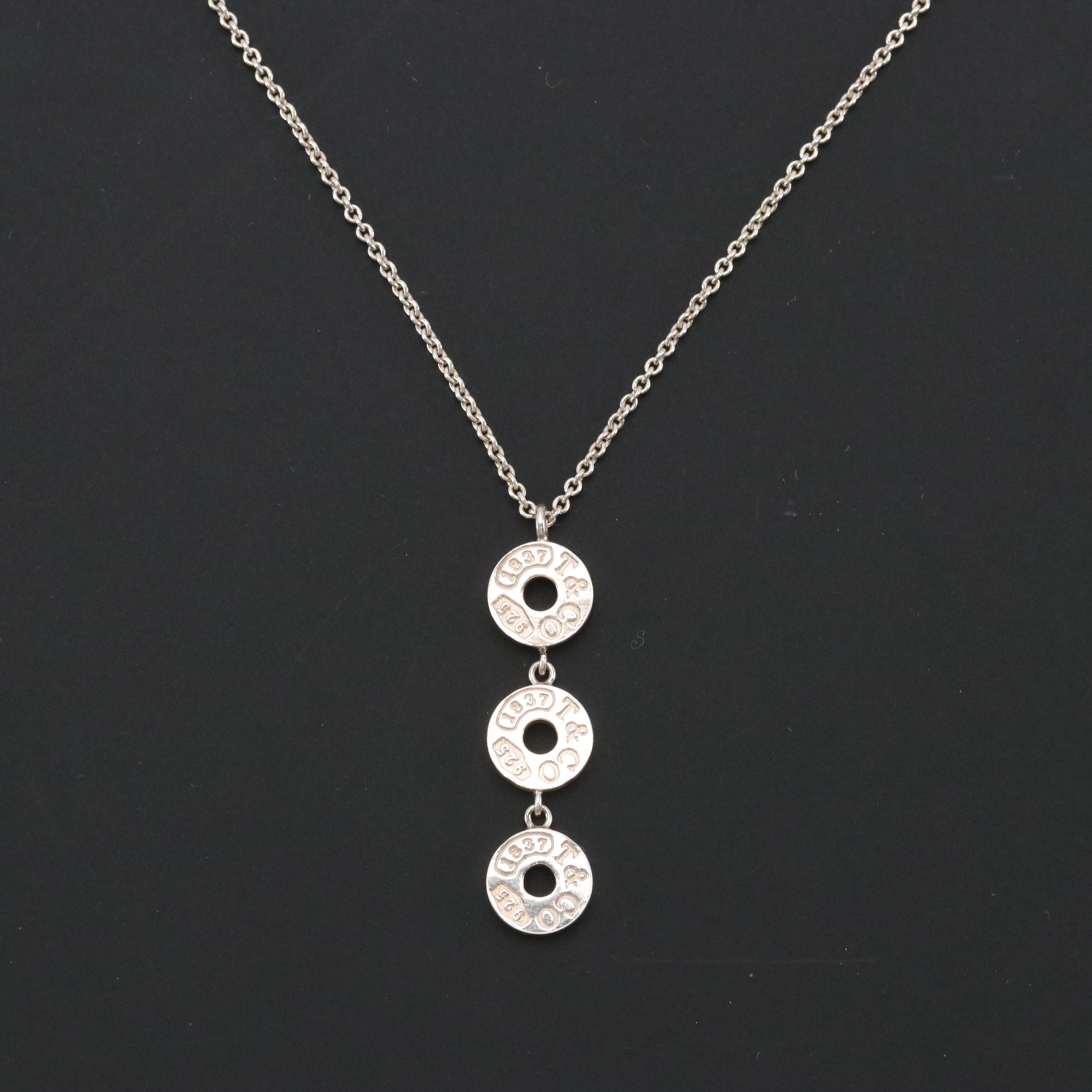 Tiffany & Co. Sterling Silver Triple Circle Drop Necklace with Box