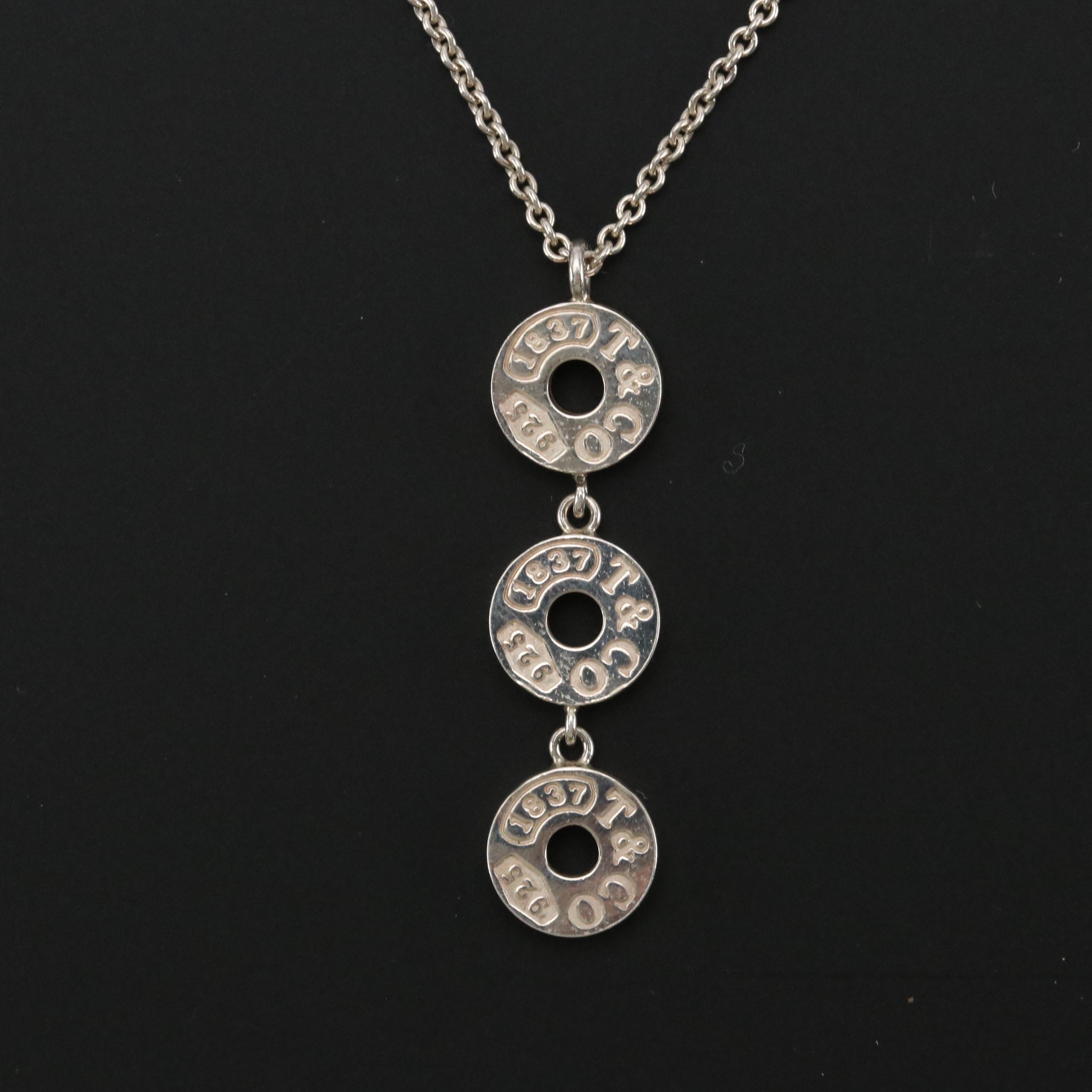 Tiffany & Co. Sterling Silver Triple Circle Drop Necklace with Box
