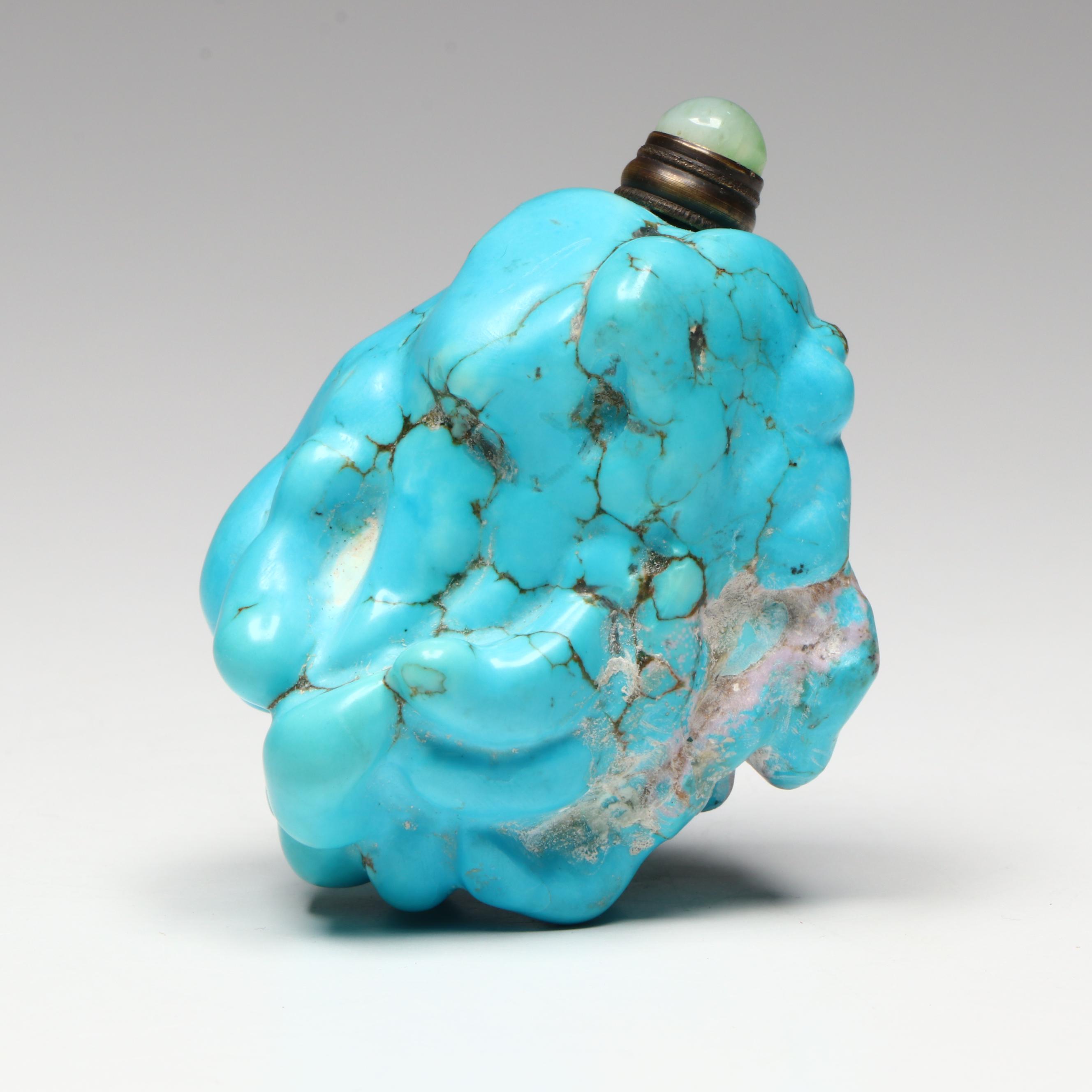 Chinese Magnesite Specimen Snuff Bottle with Quartz Lid