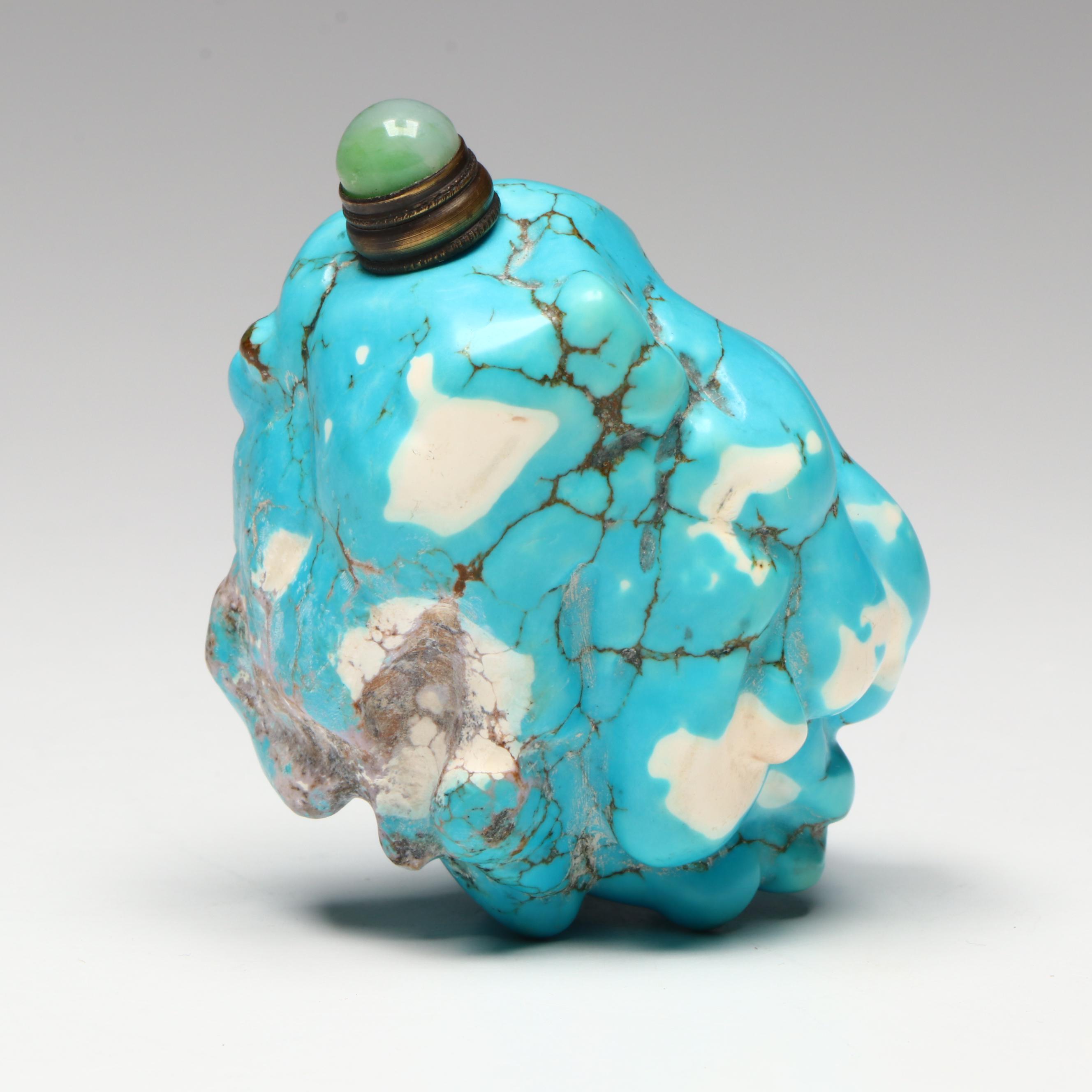 Chinese Magnesite Specimen Snuff Bottle with Quartz Lid