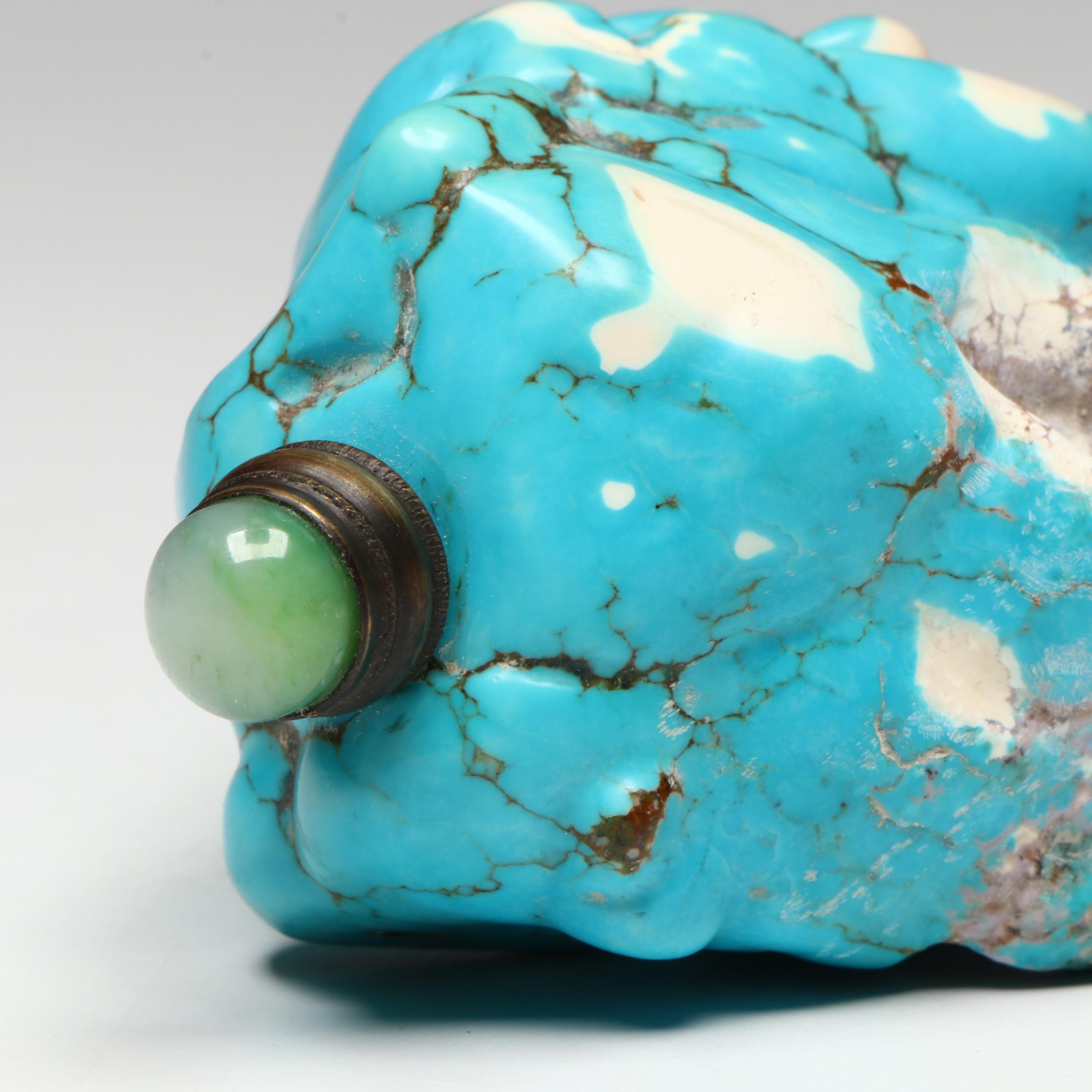 Chinese Magnesite Specimen Snuff Bottle with Quartz Lid