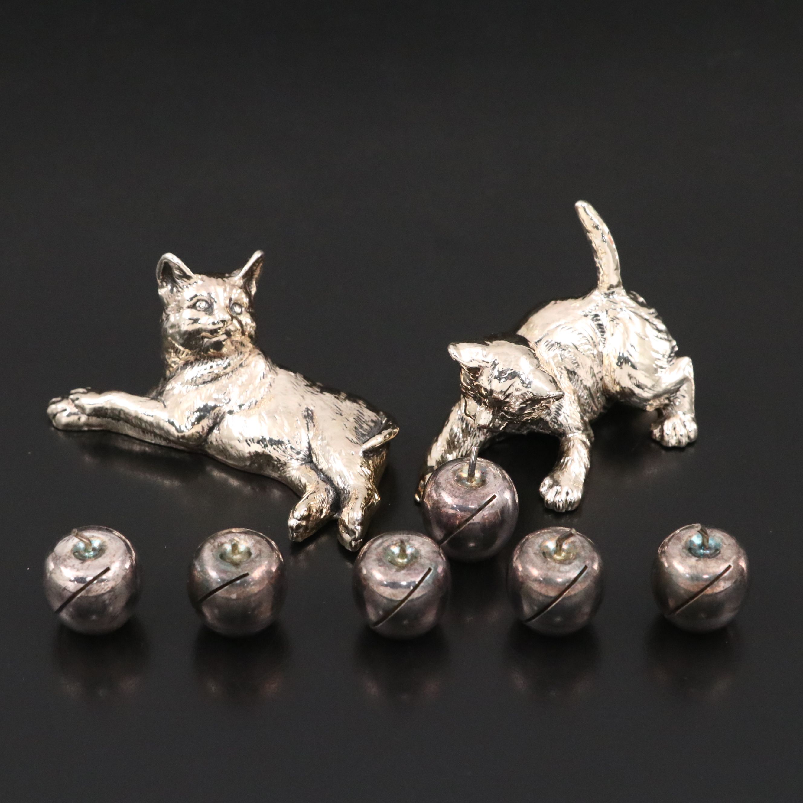 Reed & Barton Silver Plate Place Card Holders with Laminato Silver Plate Cats
