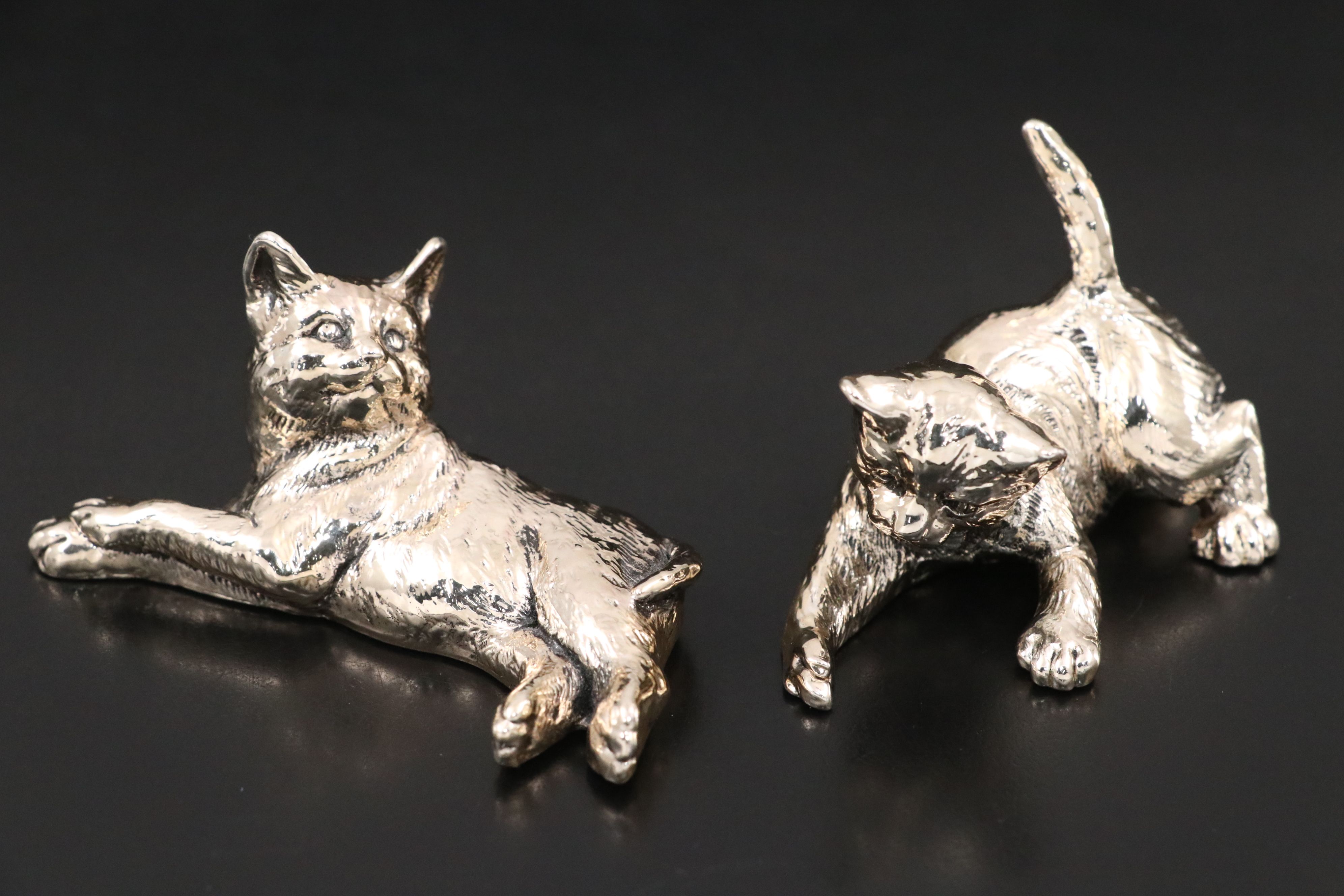 Reed & Barton Silver Plate Place Card Holders with Laminato Silver Plate Cats