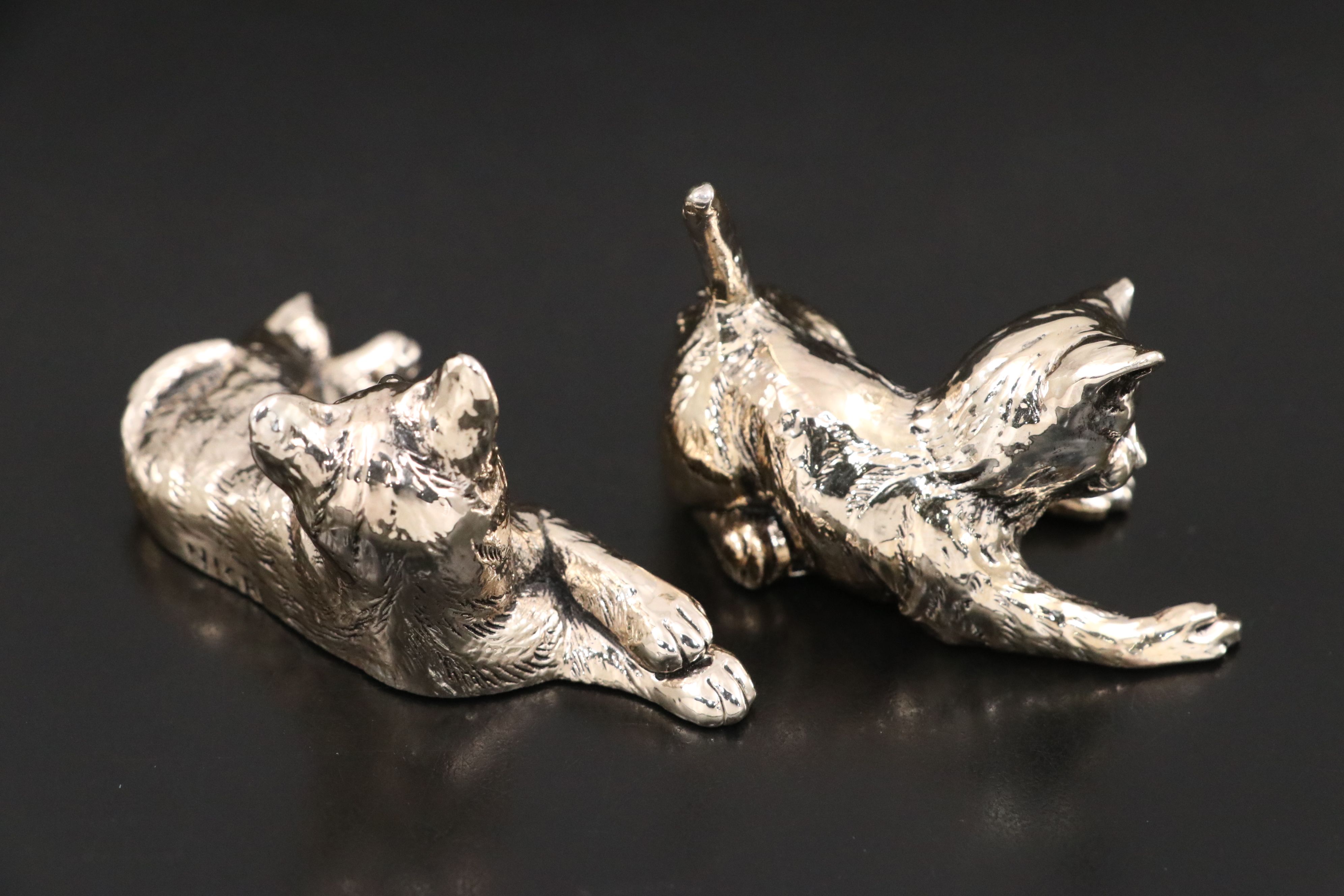 Reed & Barton Silver Plate Place Card Holders with Laminato Silver Plate Cats