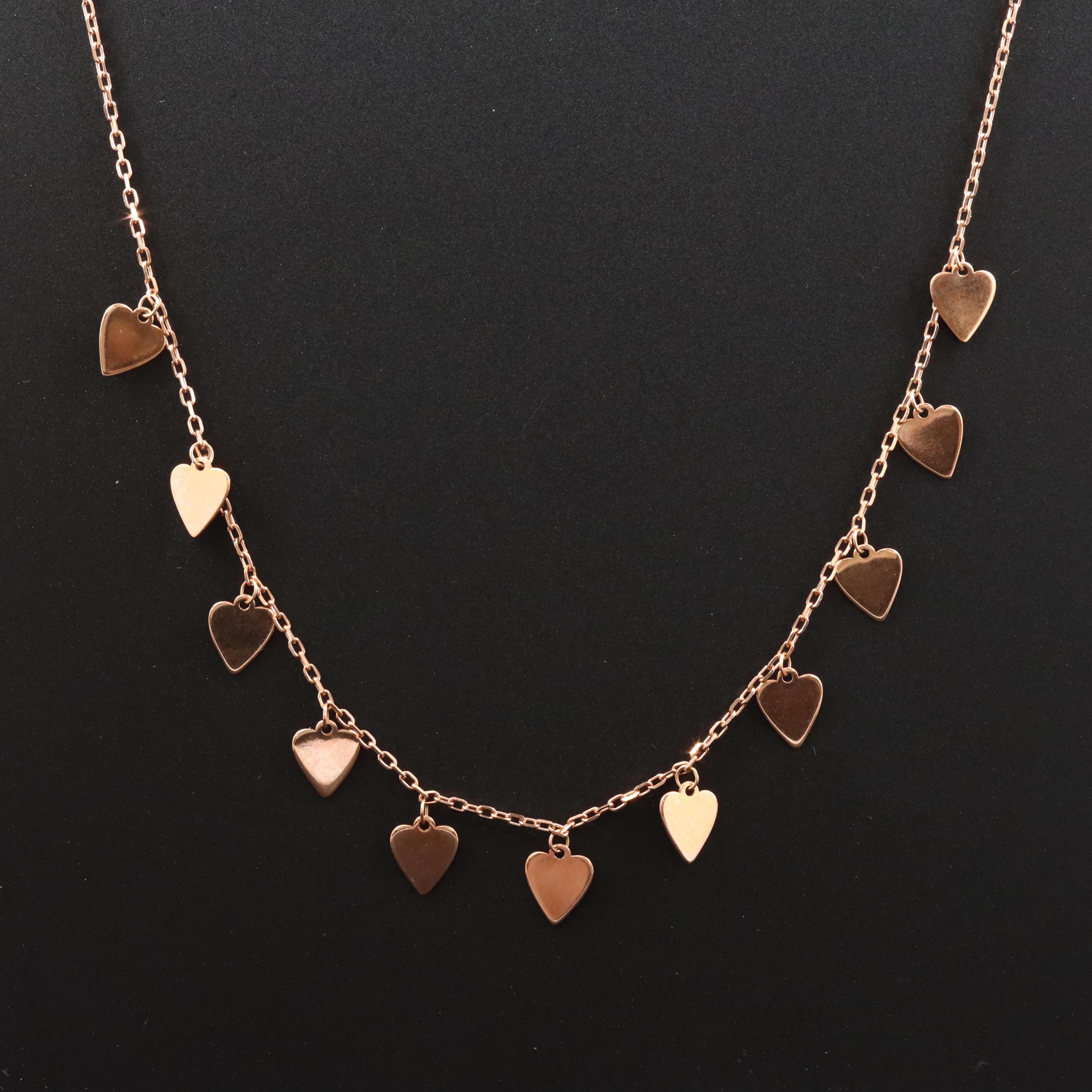 14K Rose Gold Heart Fringe Necklace