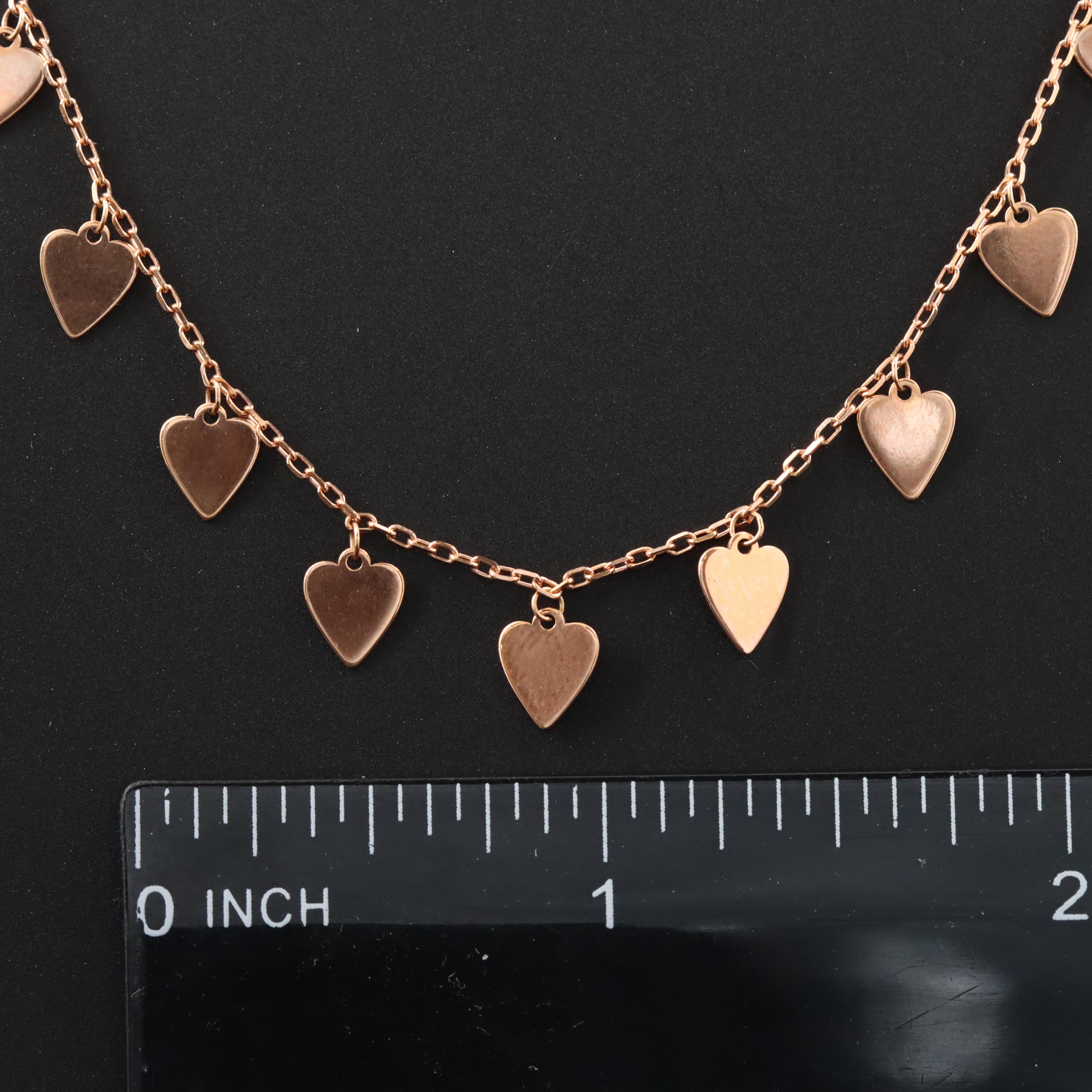 14K Rose Gold Heart Fringe Necklace
