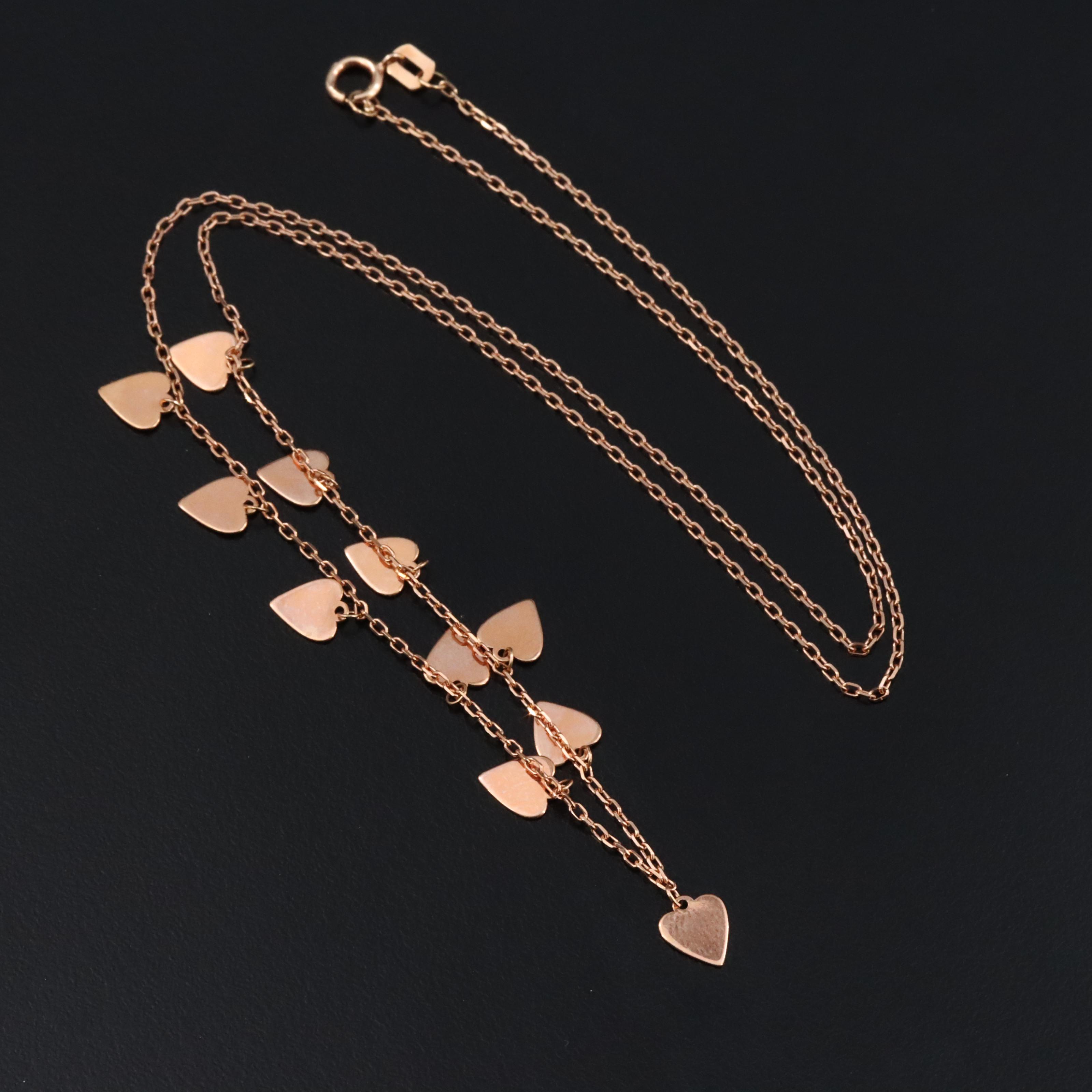 14K Rose Gold Heart Fringe Necklace