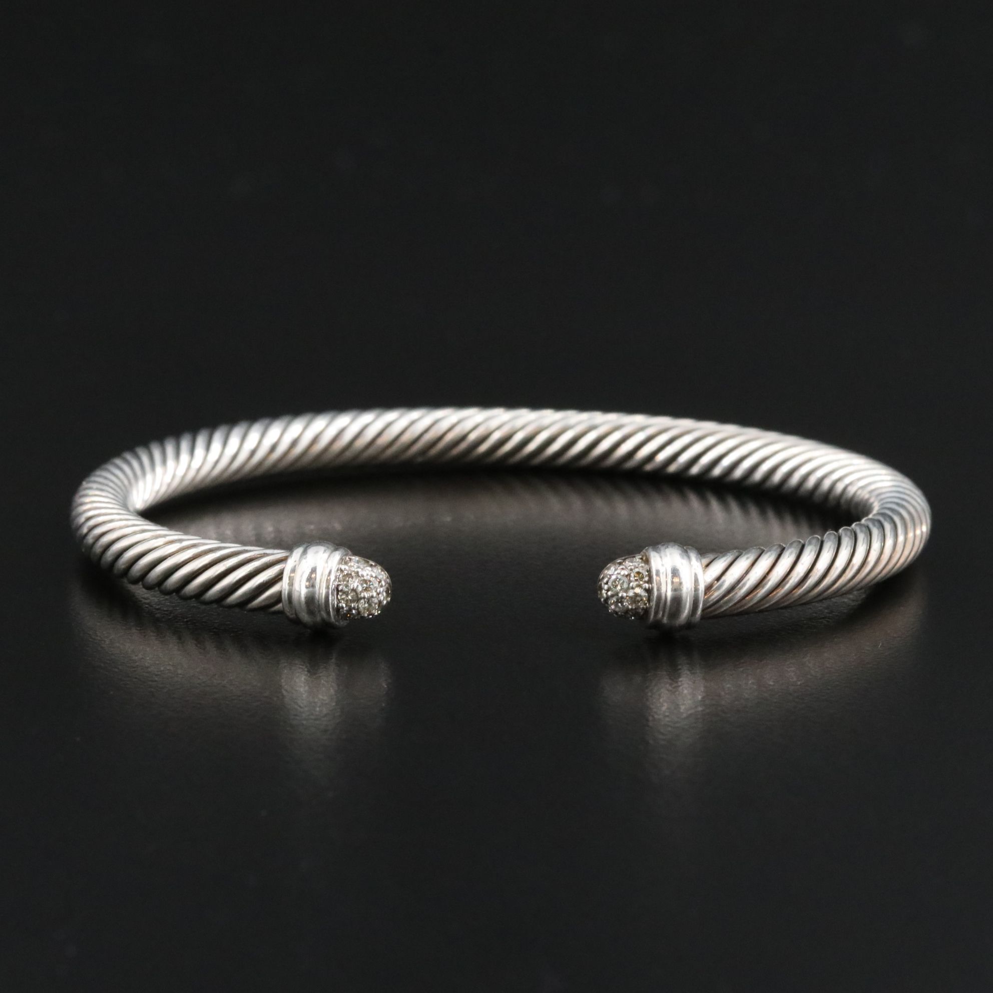 David Yurman Sterling and Diamond Cable Cuff Bracelet