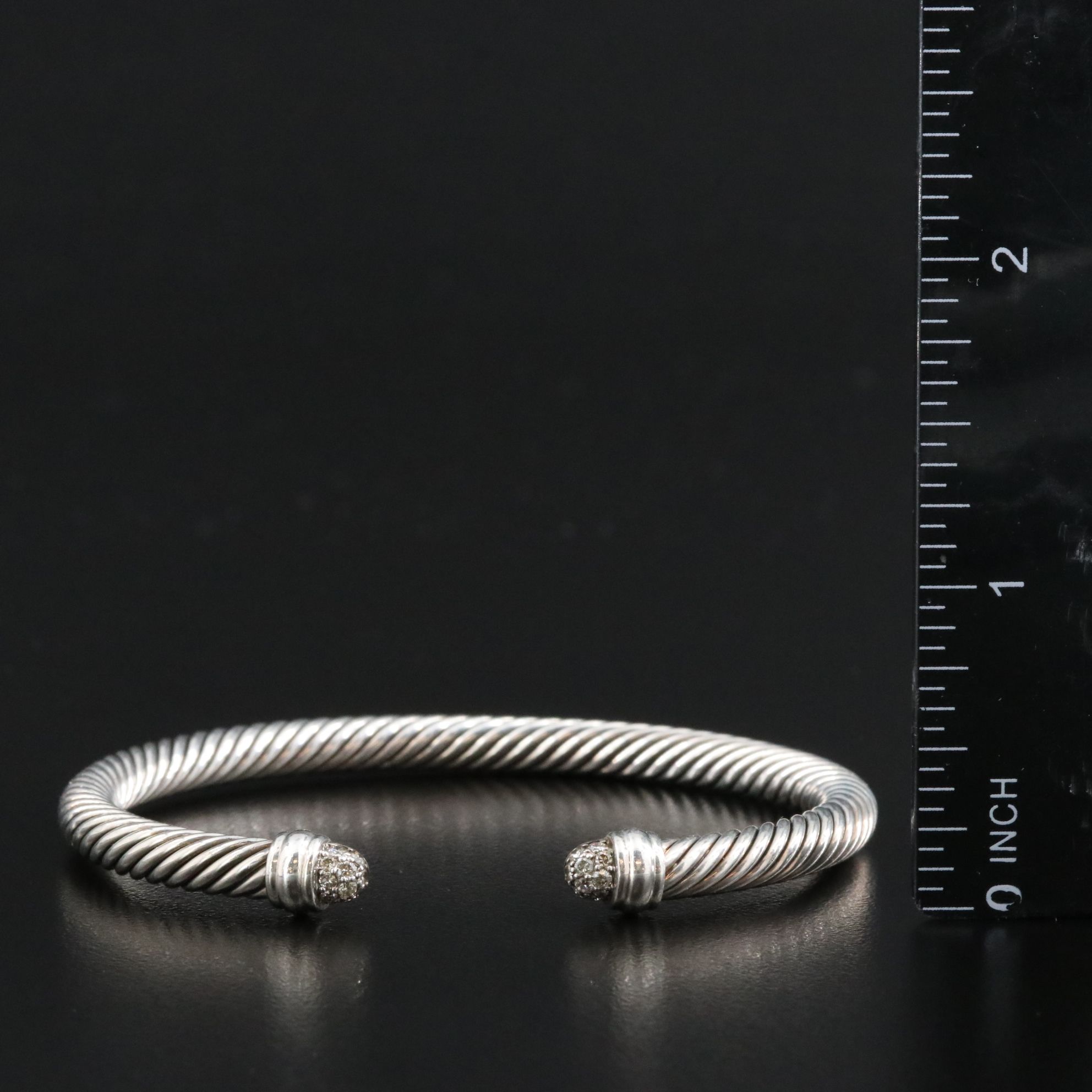David Yurman Sterling and Diamond Cable Cuff Bracelet
