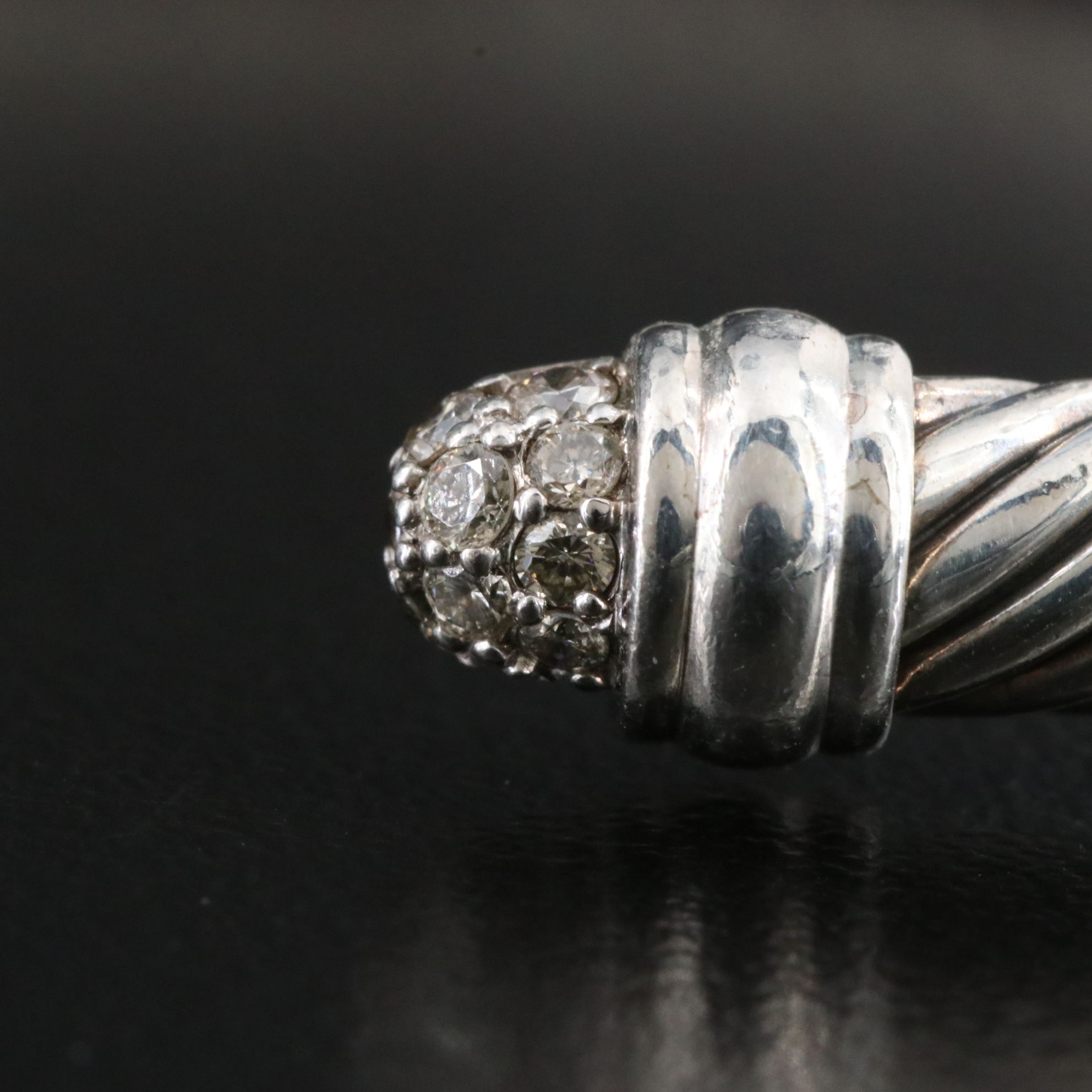 David Yurman Sterling and Diamond Cable Cuff Bracelet