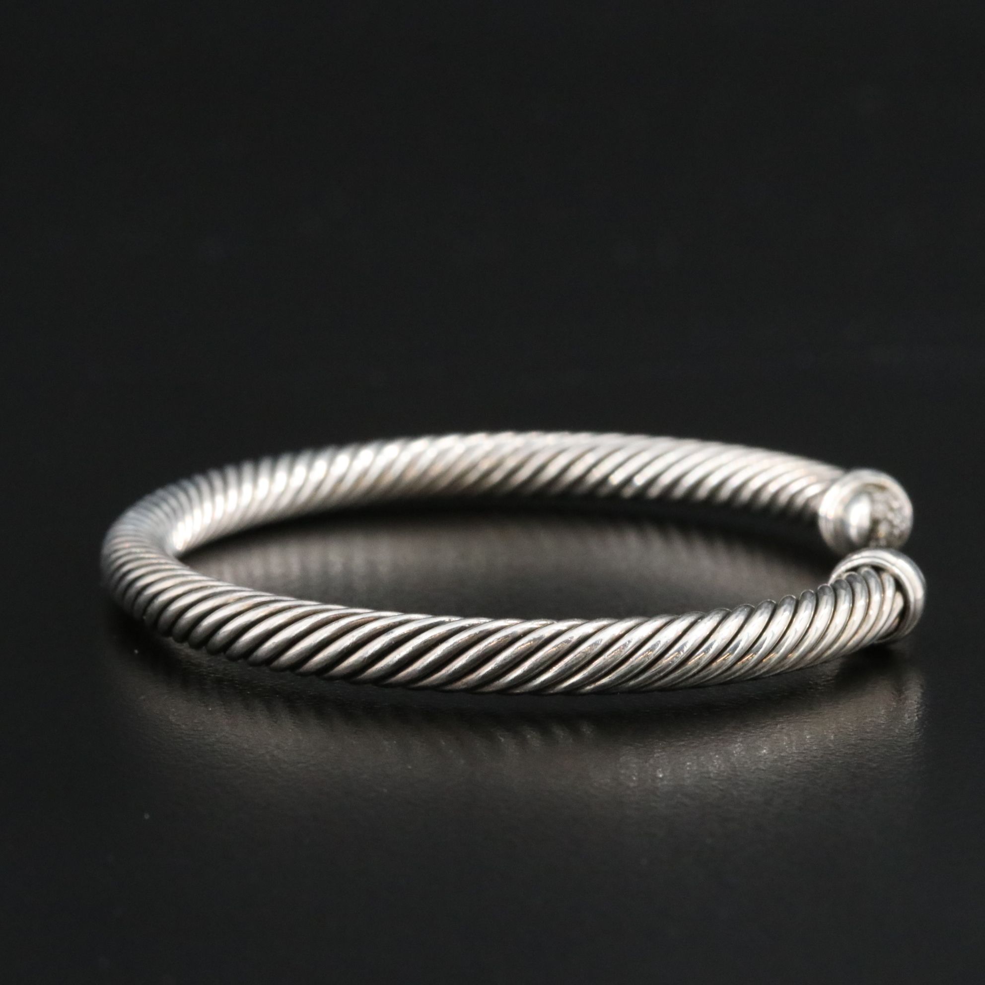 David Yurman Sterling and Diamond Cable Cuff Bracelet