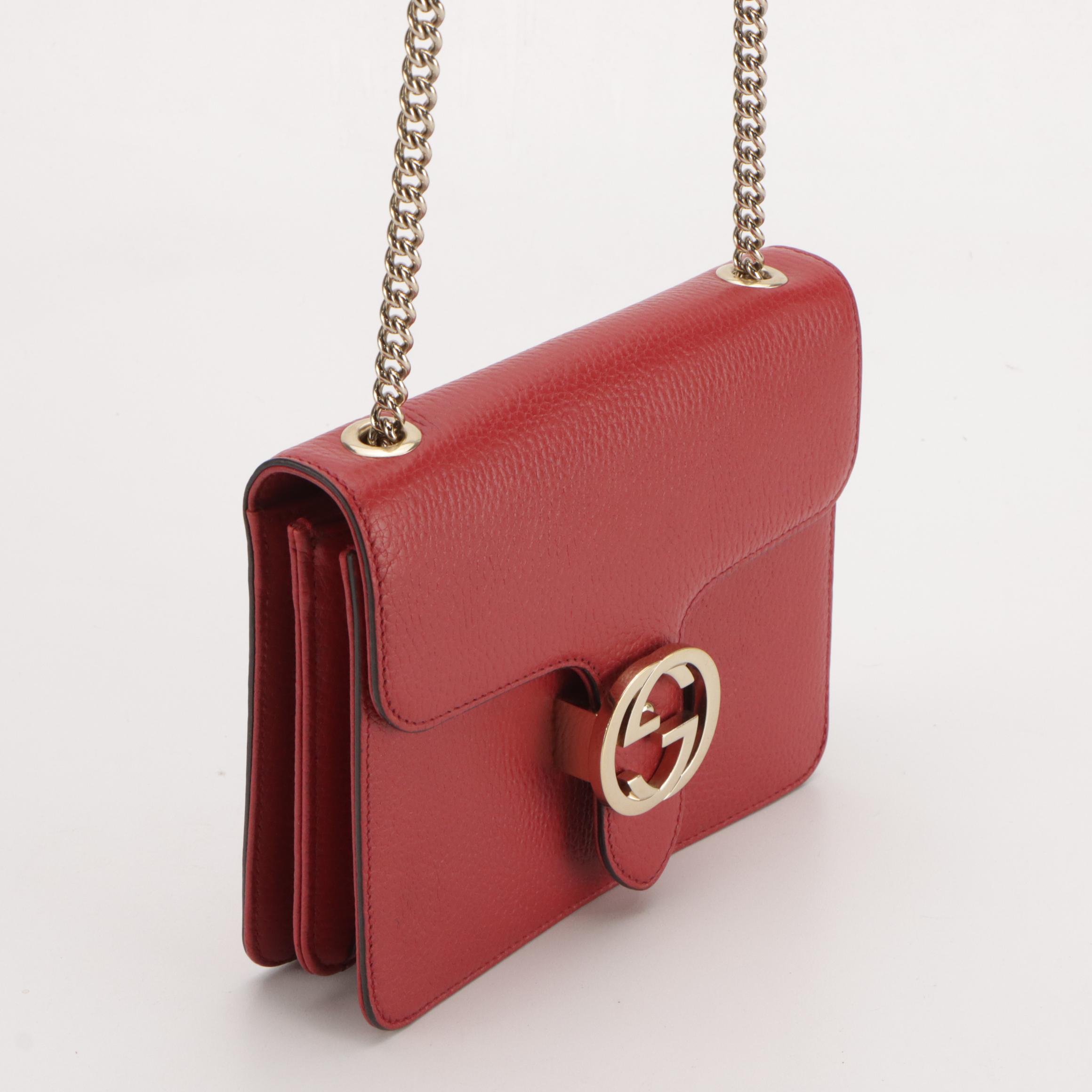 Gucci GG Marmont Chain Link Crossbody Bag in Red Calfskin Leather