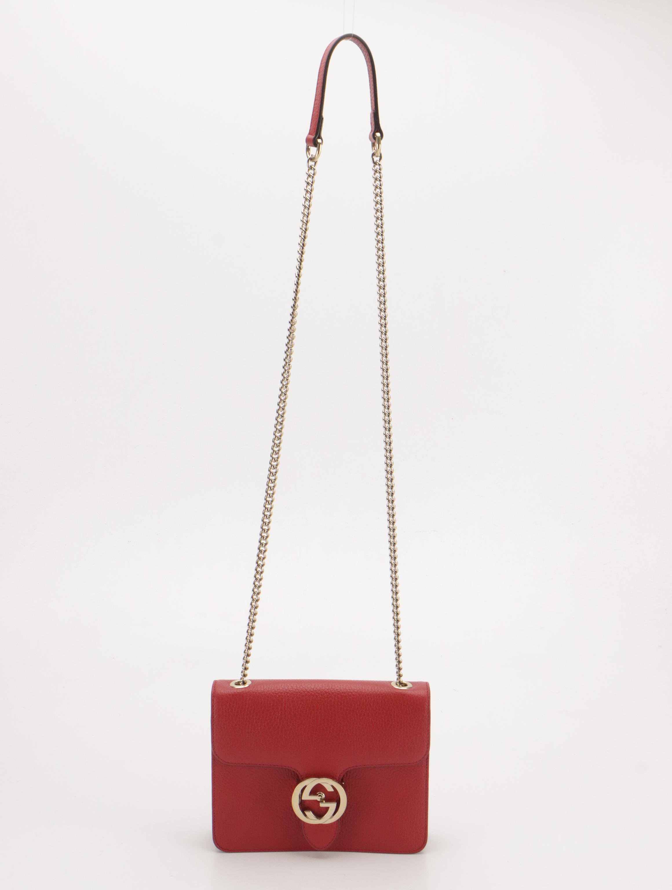 Gucci GG Marmont Chain Link Crossbody Bag in Red Calfskin Leather