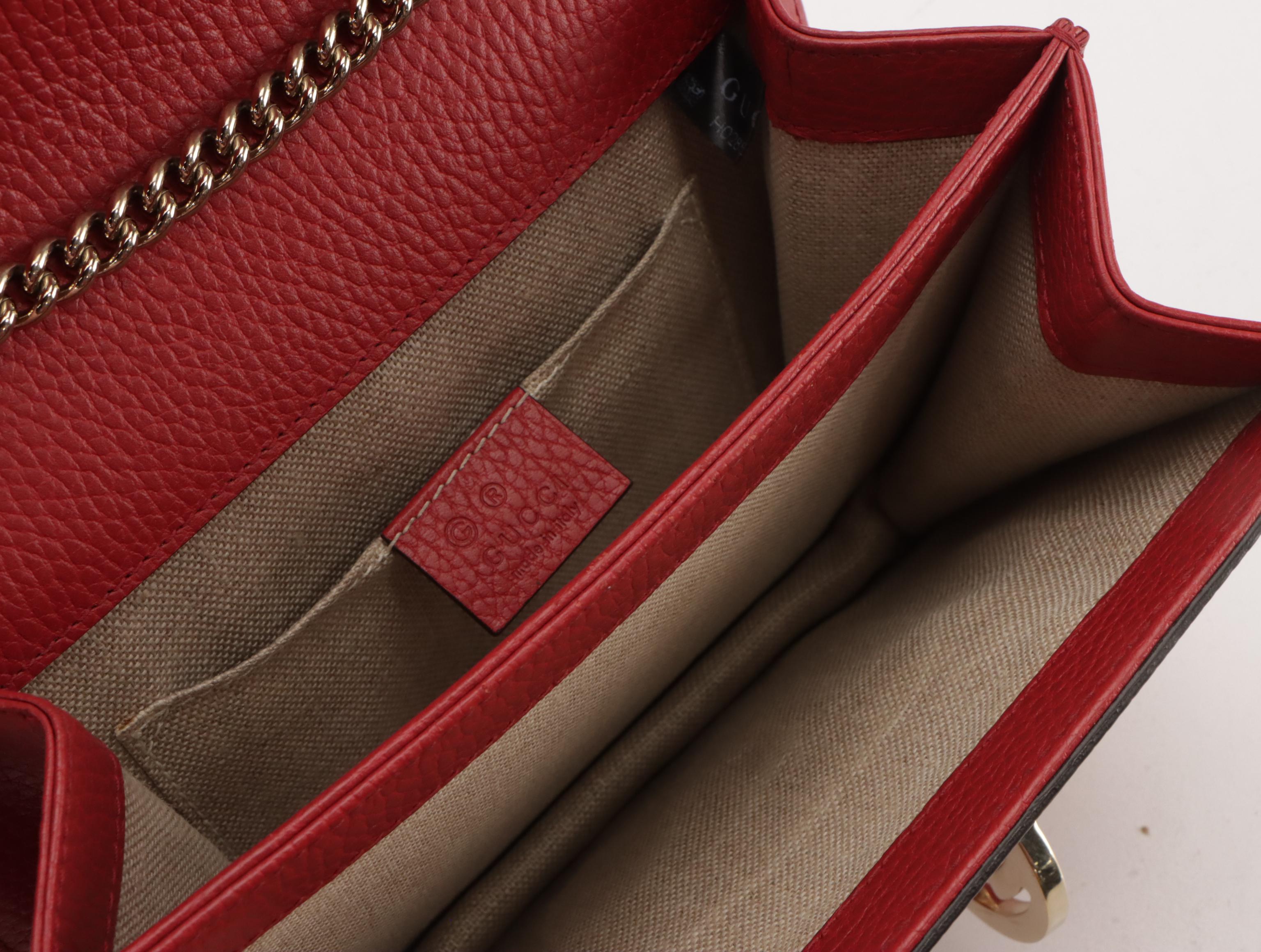 Gucci GG Marmont Chain Link Crossbody Bag in Red Calfskin Leather