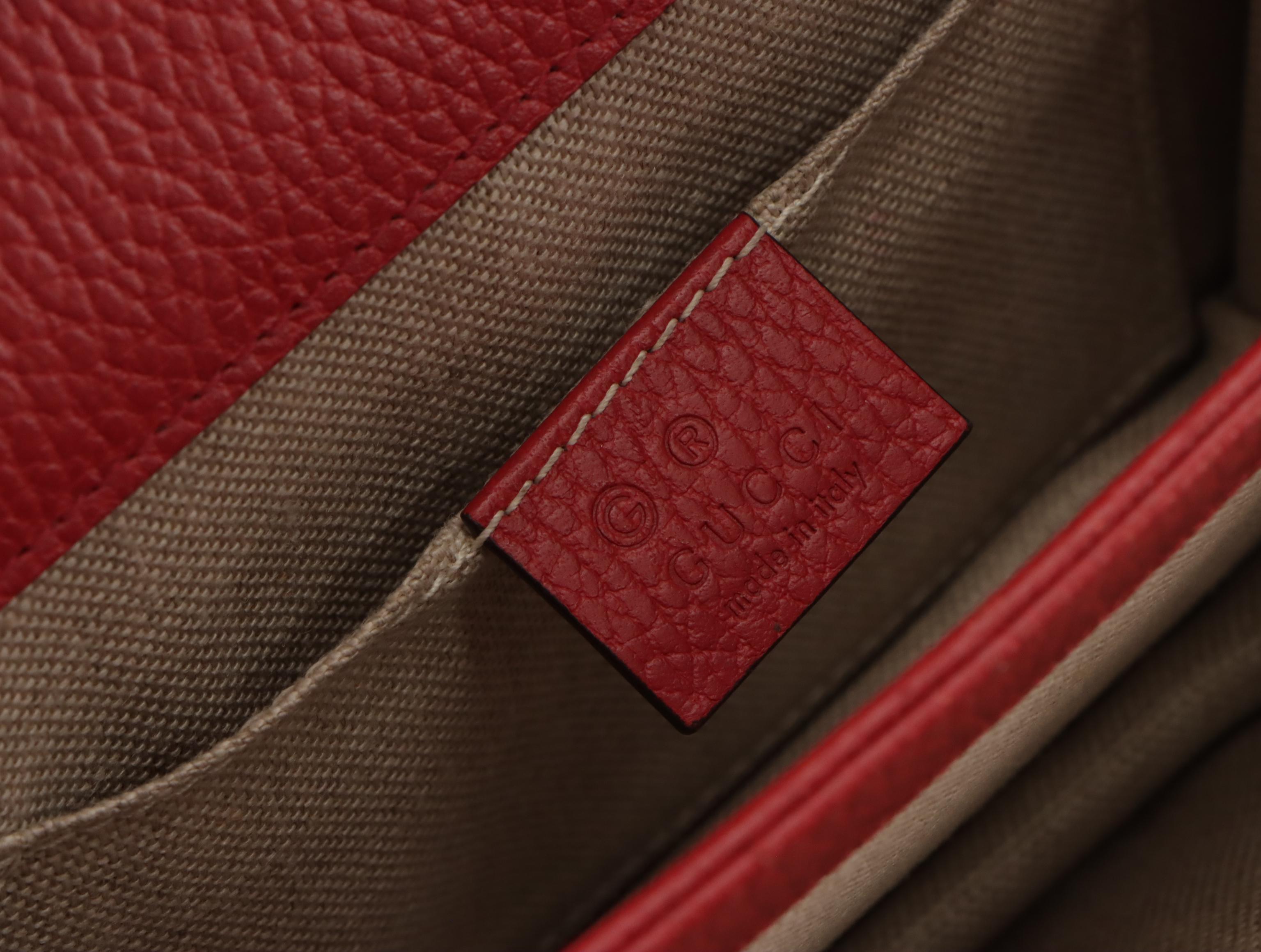 Gucci GG Marmont Chain Link Crossbody Bag in Red Calfskin Leather