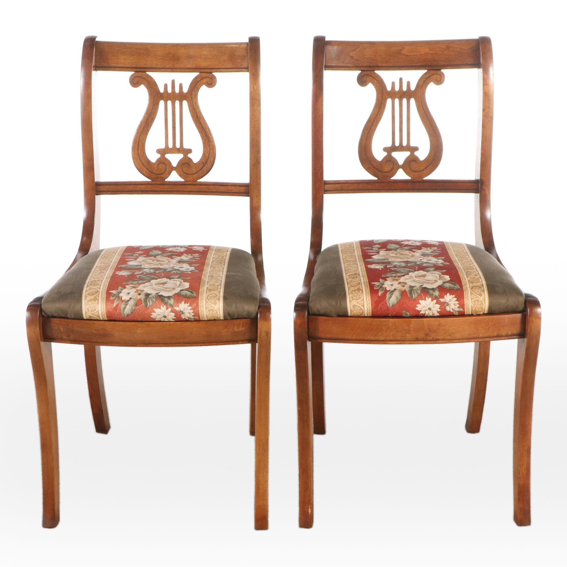 Pair of Duncan Phyfe Style Lyre Back Side Chairs, 20th Century