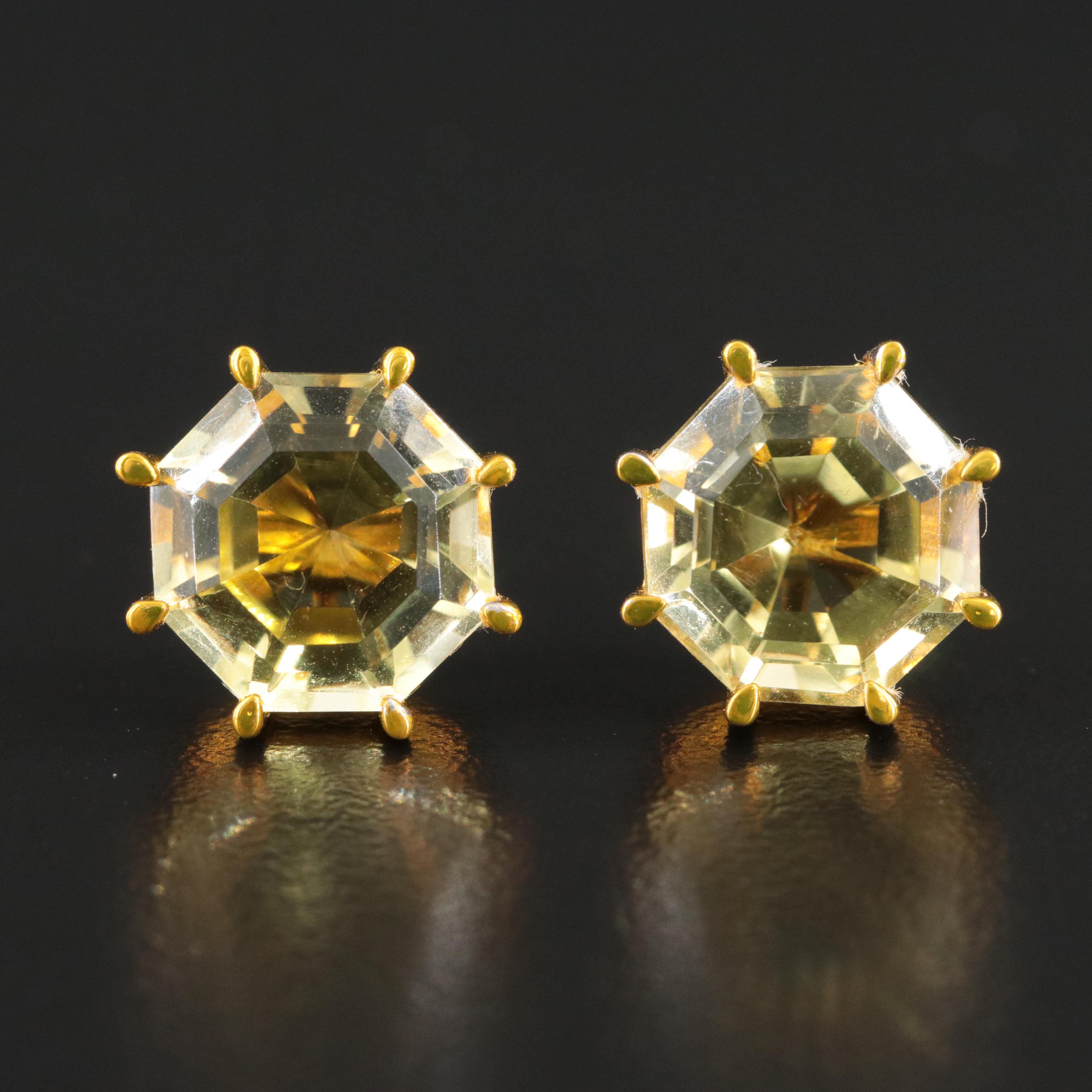 Sterling Citrine Solitaire Stud Earrings