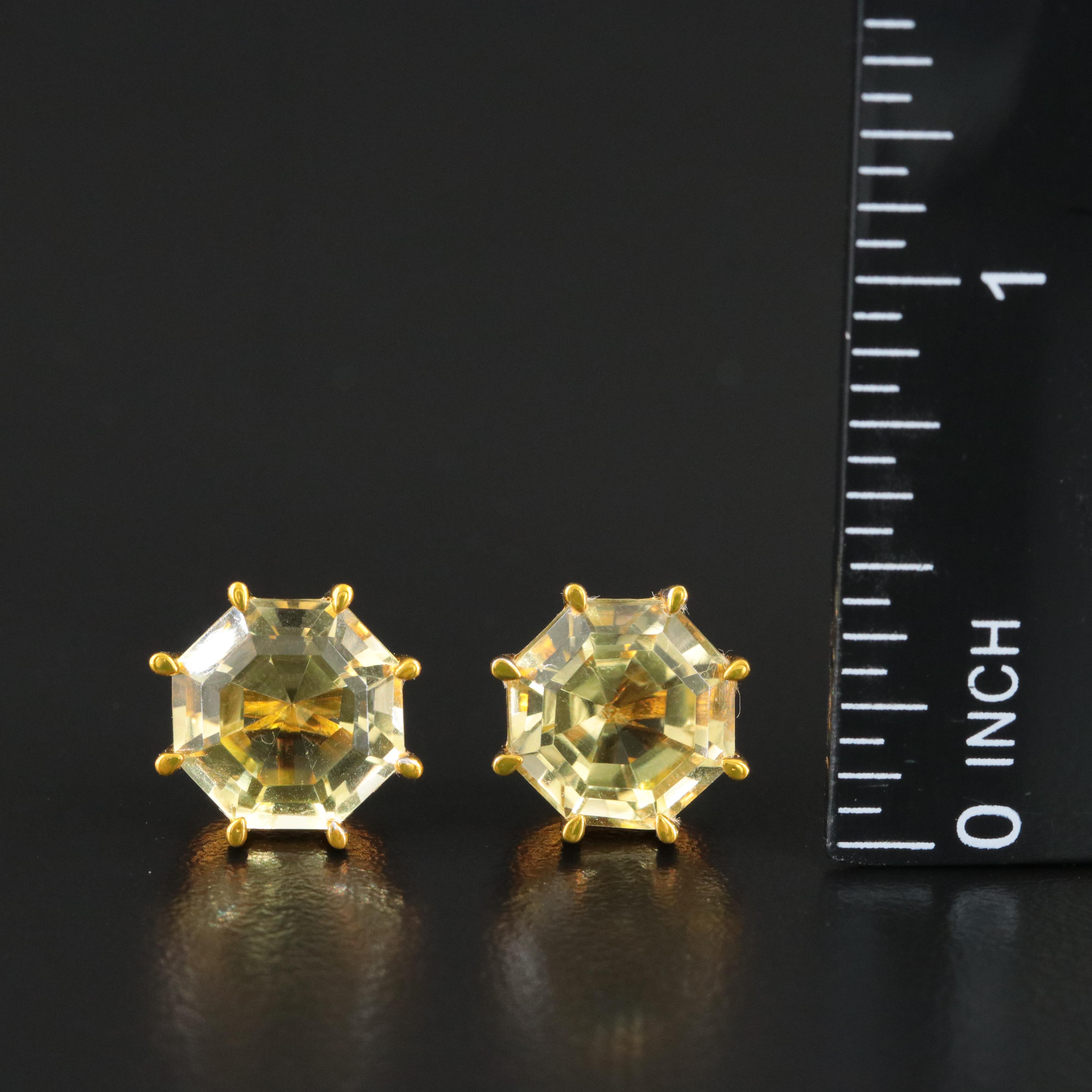 Sterling Citrine Solitaire Stud Earrings
