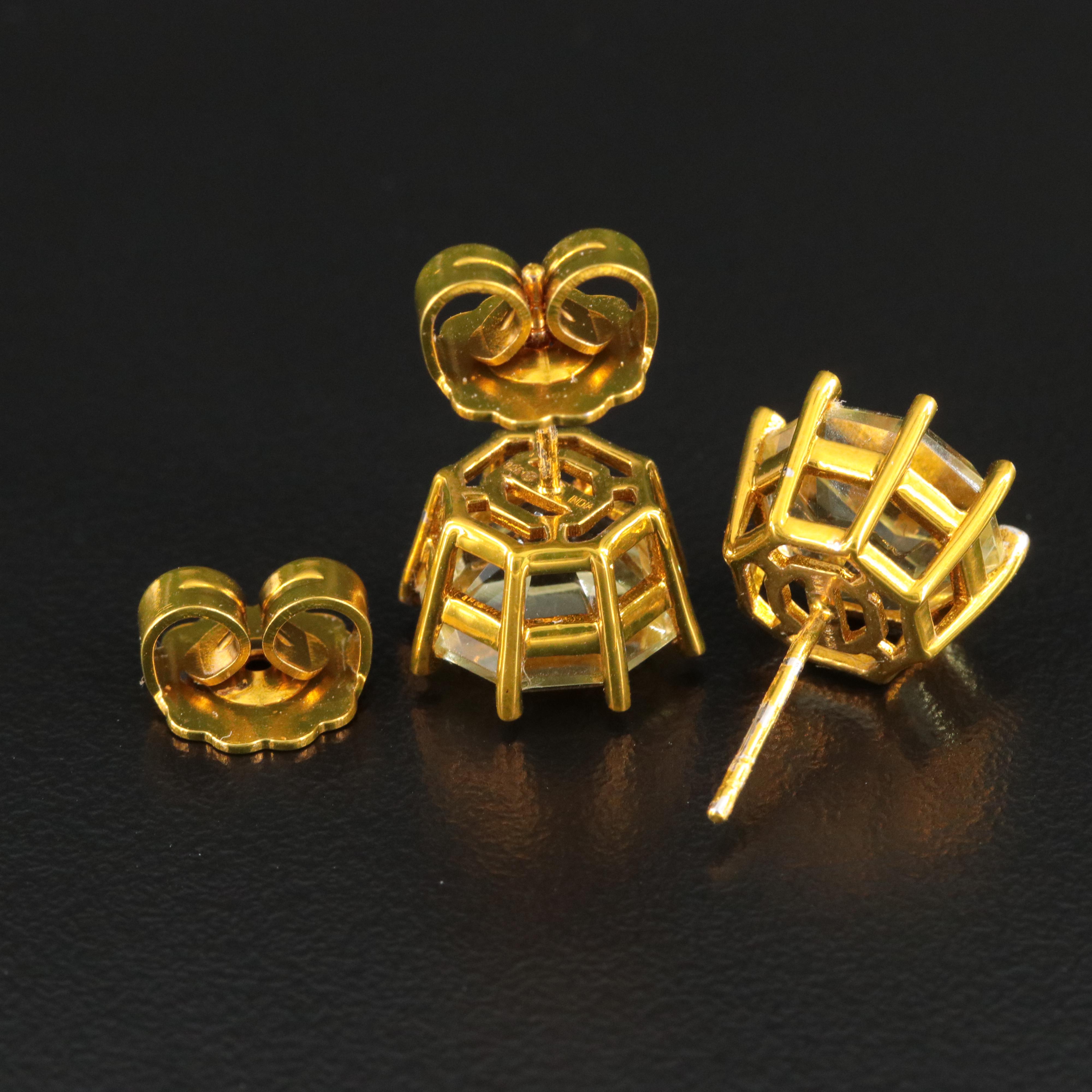 Sterling Citrine Solitaire Stud Earrings